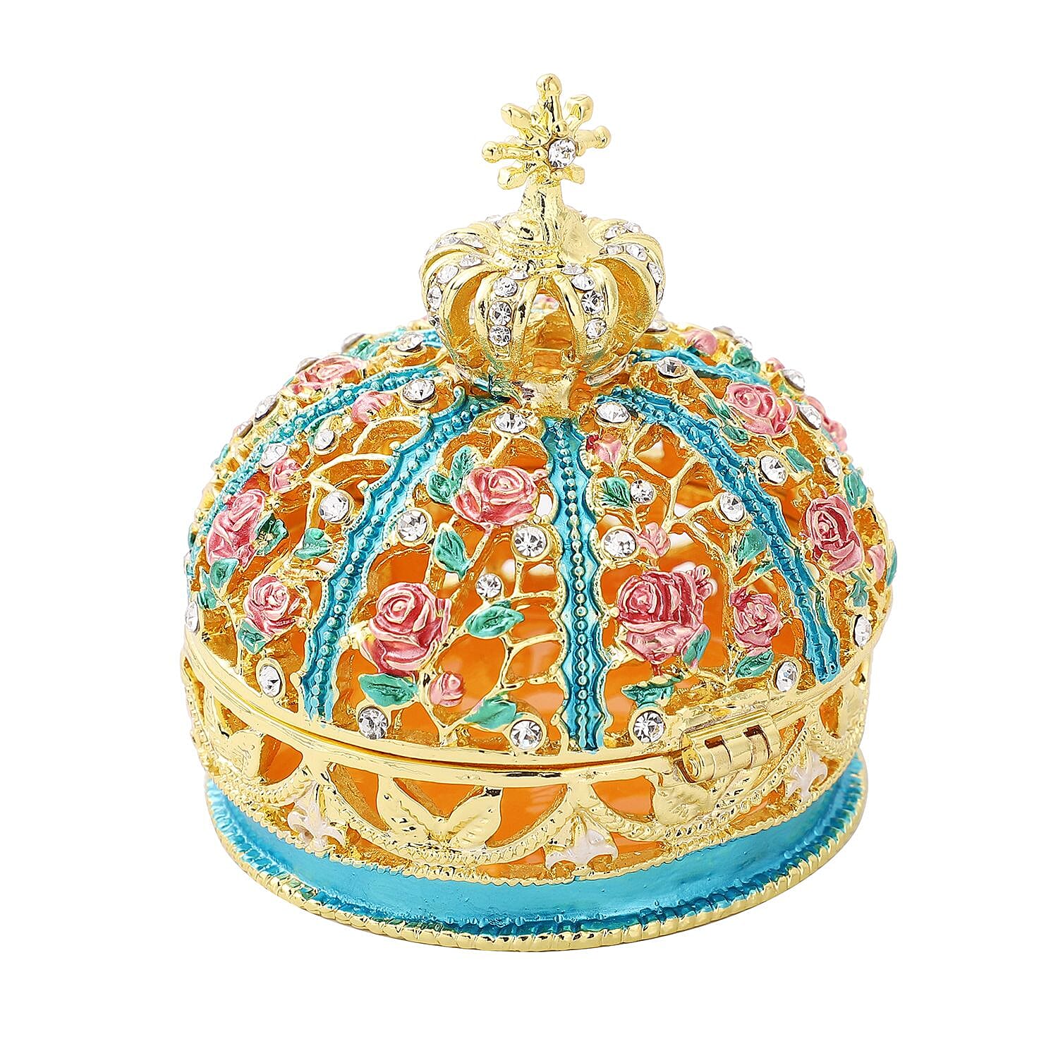White Austrian Crystal Enameled Queen Crown Trinket Box in Dualtone (Size 6x6x6 cm)