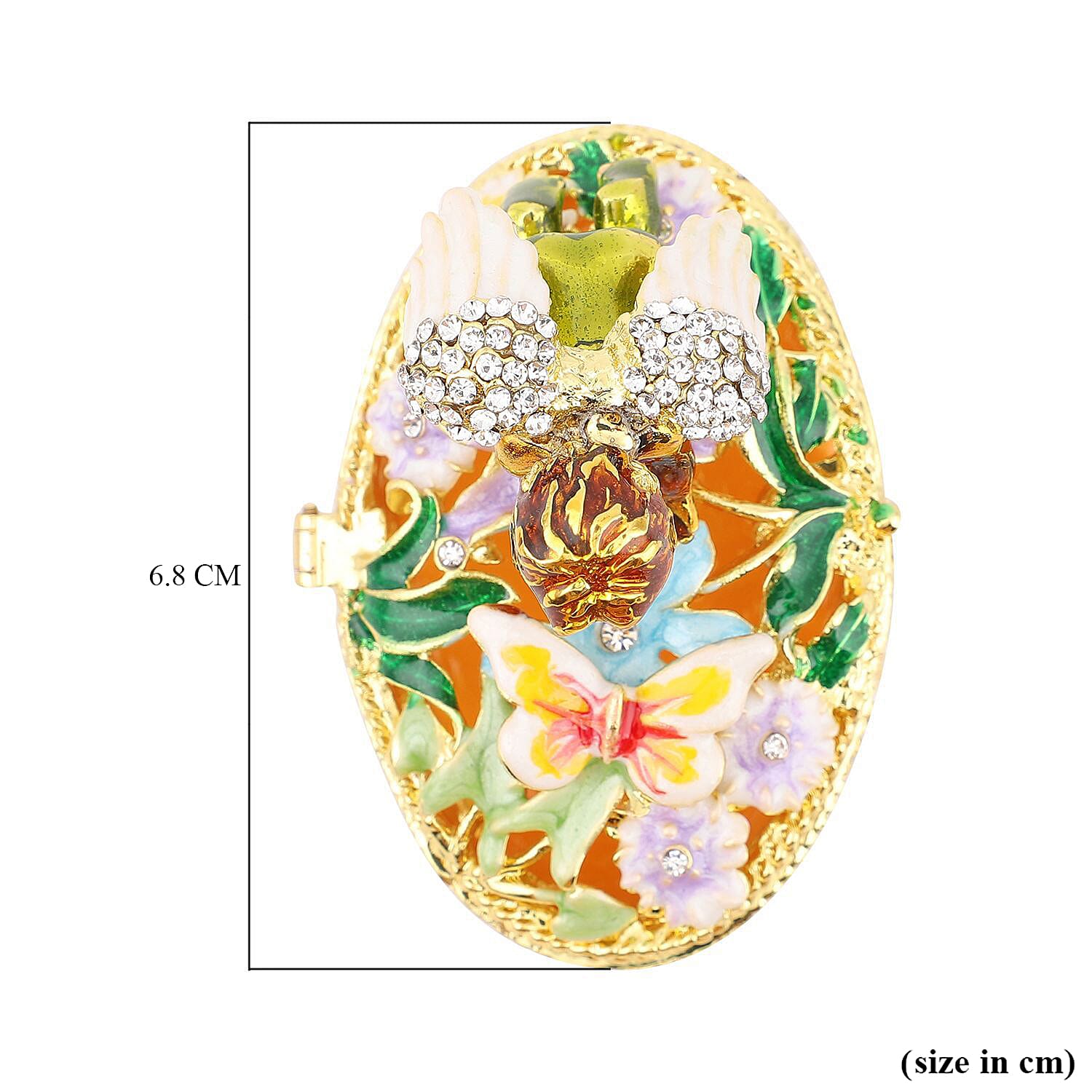 White Austrian Crystal Enameled Angel Trinket Box in Goldtone (Size 6x4x6 cm)