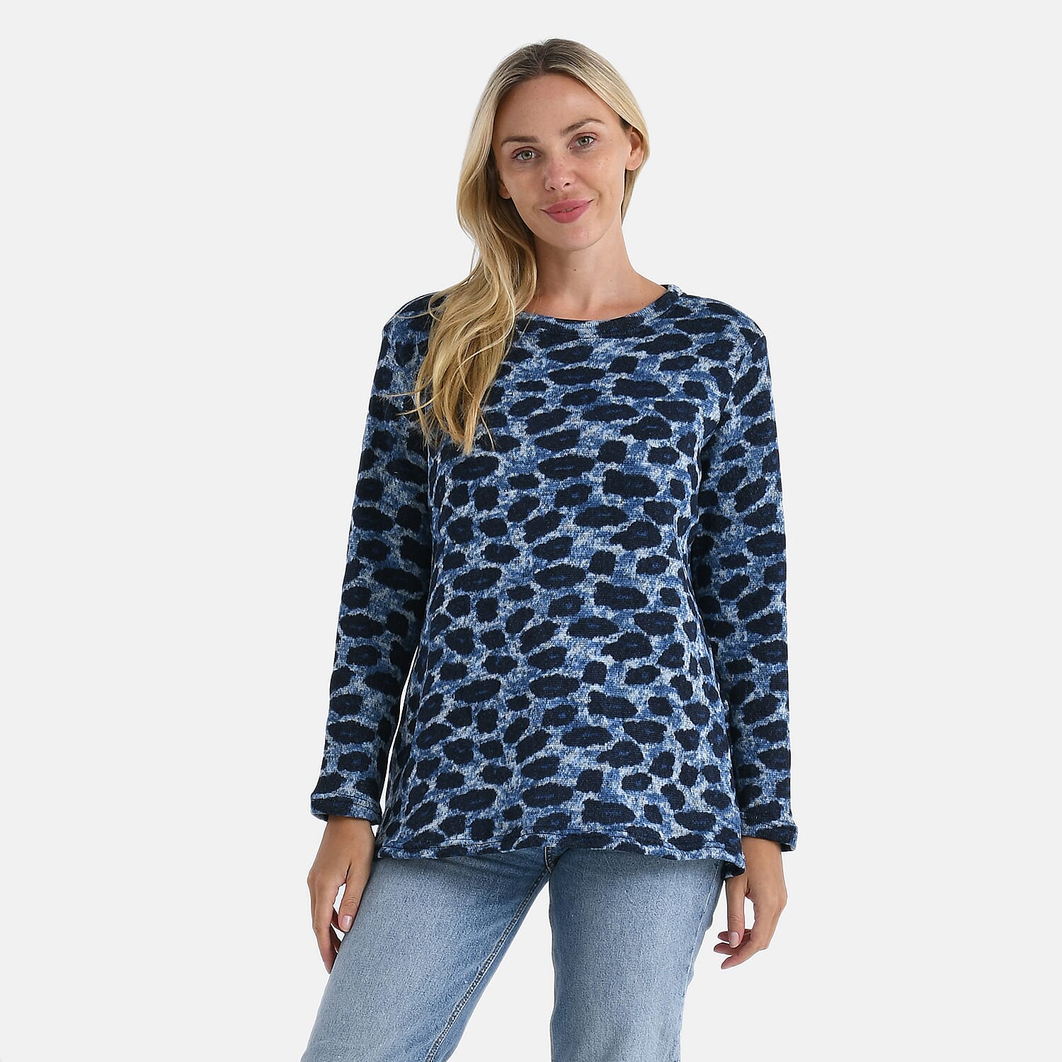 Super Cozy Tamsy Brush Stretch Jersey Jumper (One Size) - Navy & Blue