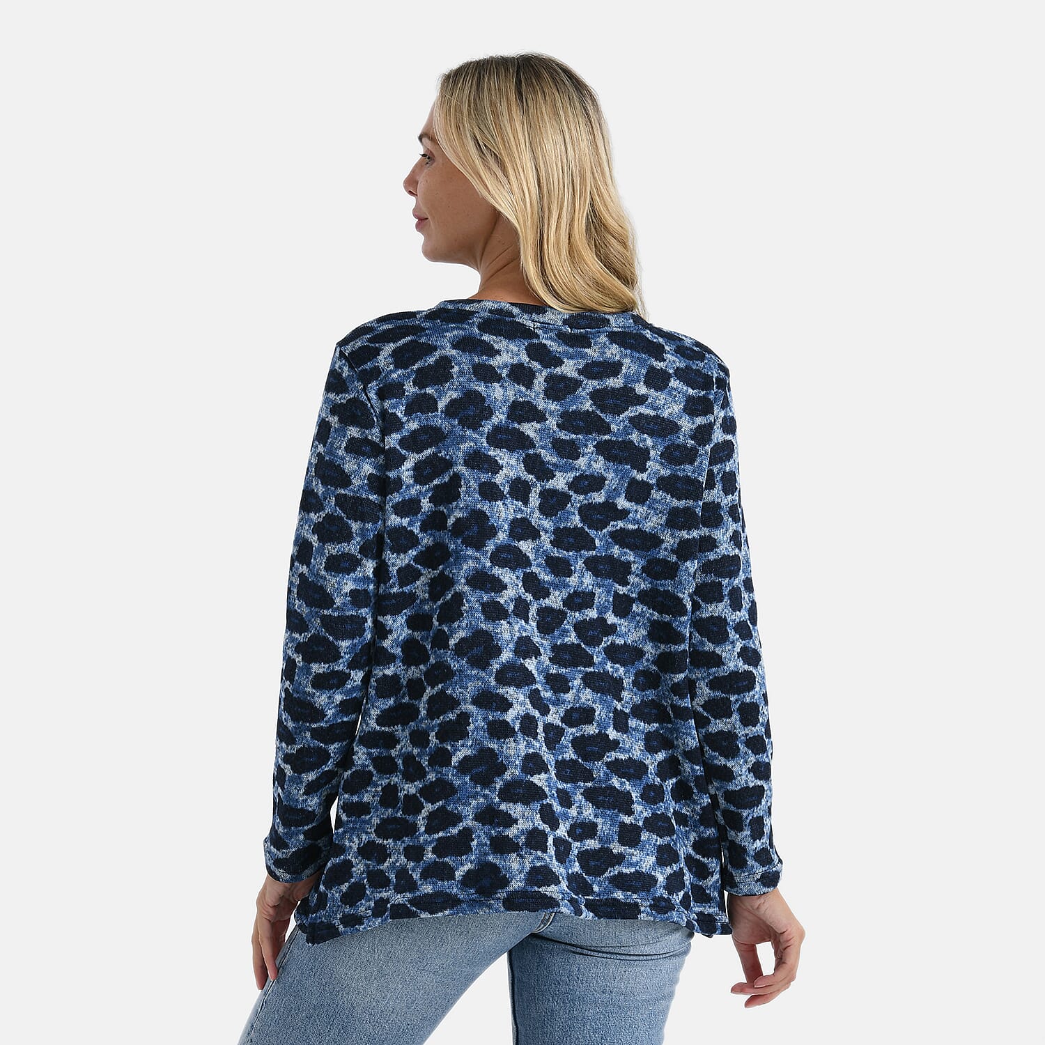 Super Cozy Tamsy Brush Stretch Jersey Jumper (One Size) - Navy & Blue
