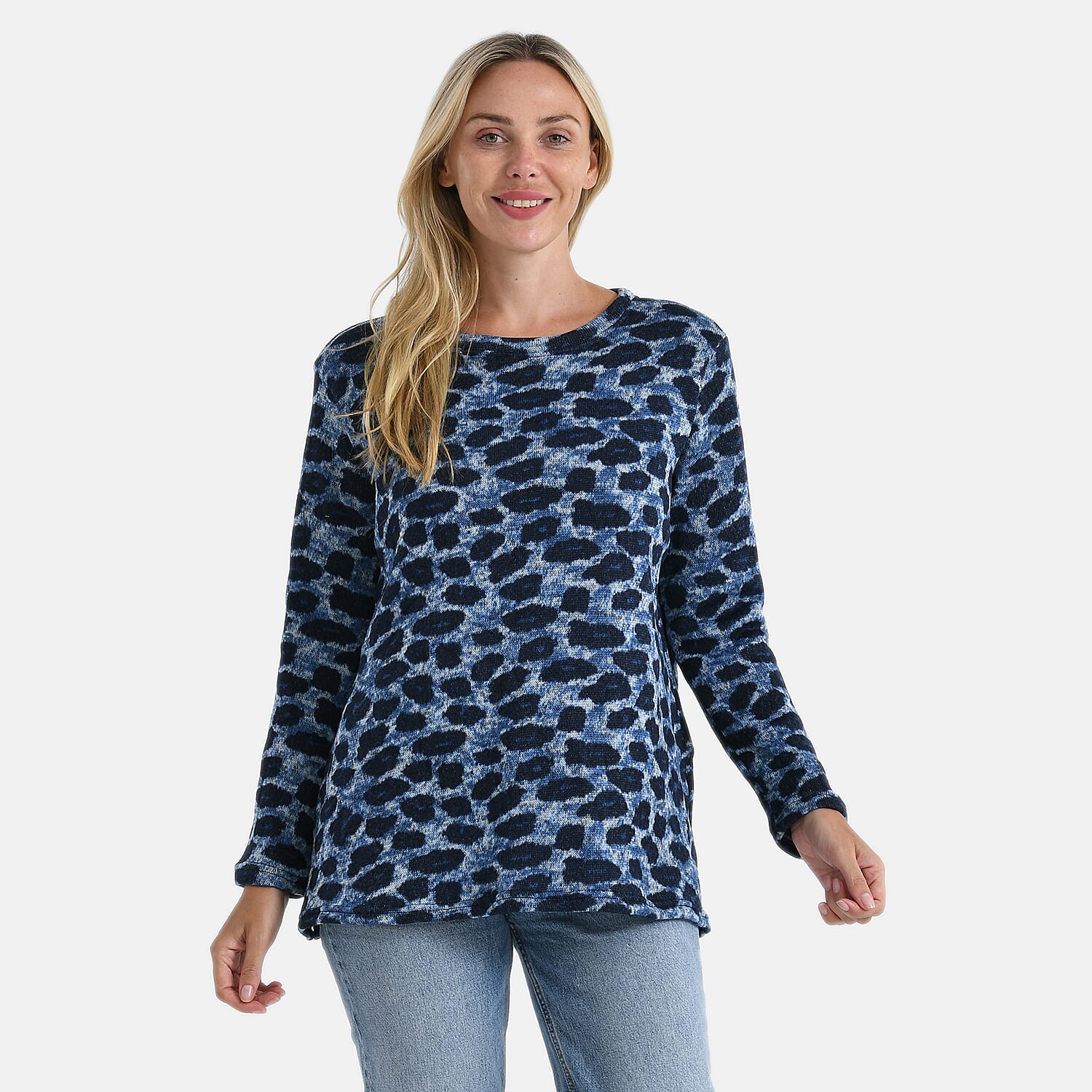Super Cozy Tamsy Brush Stretch Jersey Jumper (One Size) - Navy & Blue