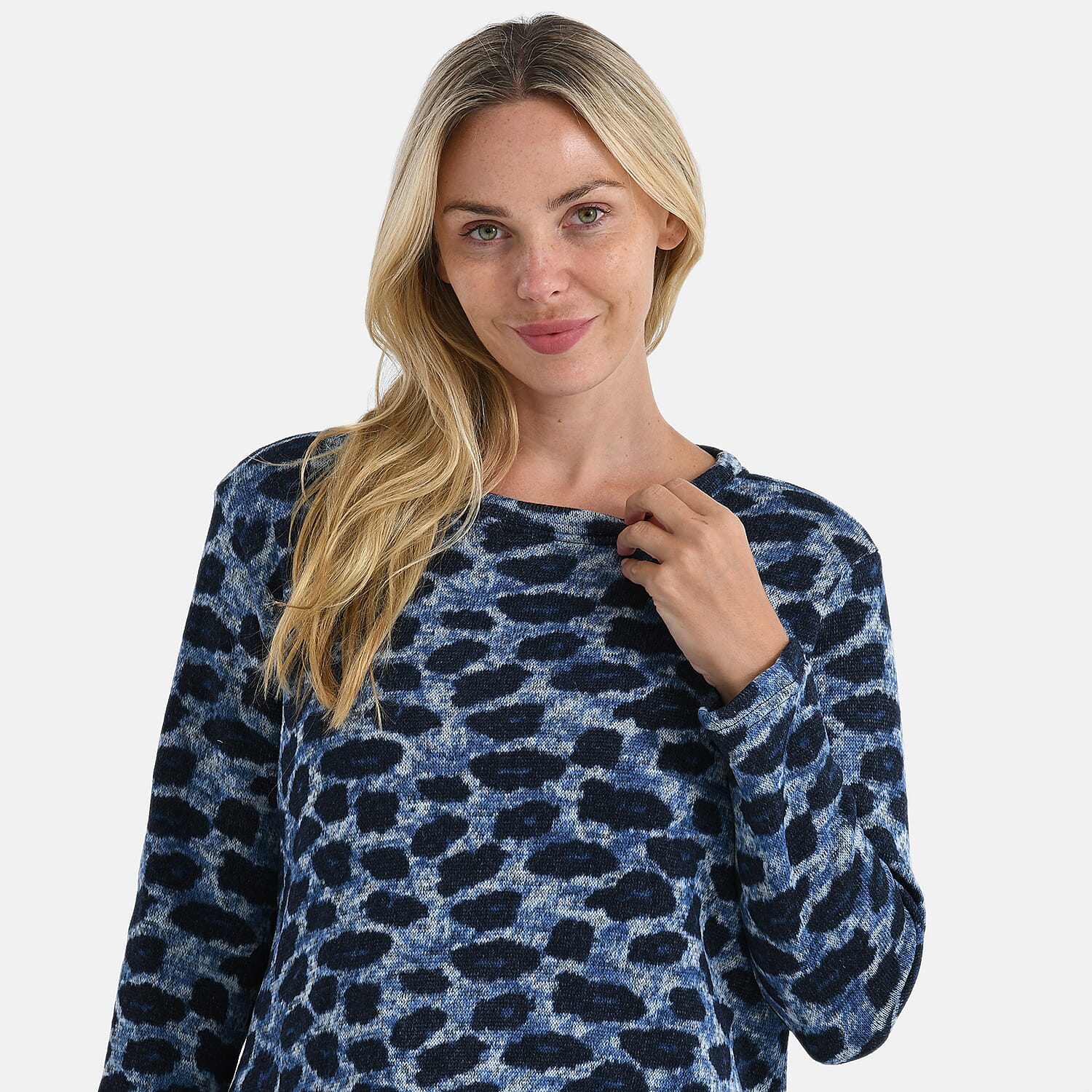 Super Cozy Tamsy Brush Stretch Jersey Jumper (One Size) - Navy & Blue