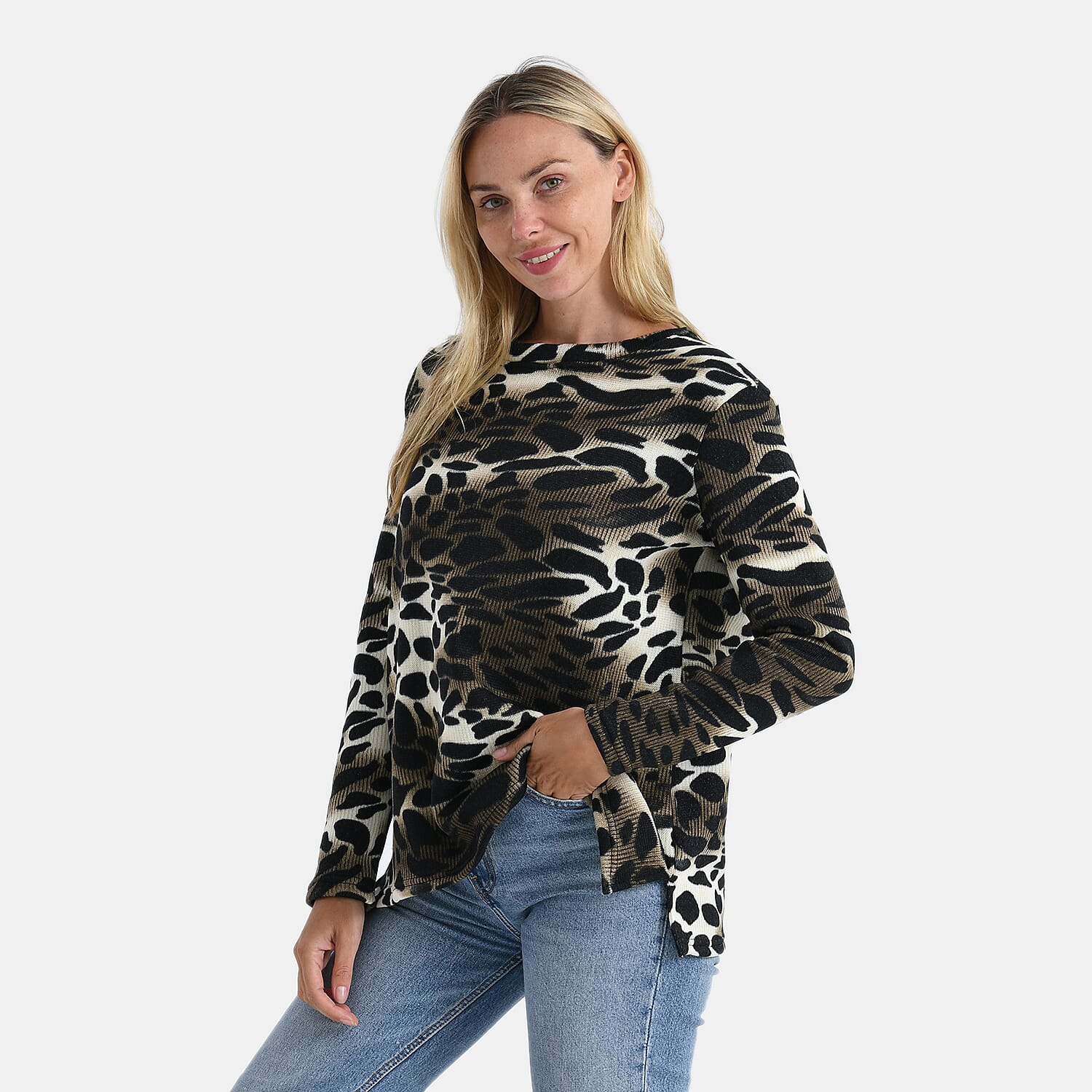 Super Cozy Tamsy Brush Stretch Jersey Jumper (One Size) - Coffee
