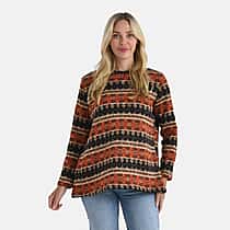 Super Cozy Tamsy Brush Stretch Jersey Jumper (One Size) - Orange, Black & Brown