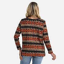 Super Cozy Tamsy Brush Stretch Jersey Jumper (One Size) - Orange, Black & Brown