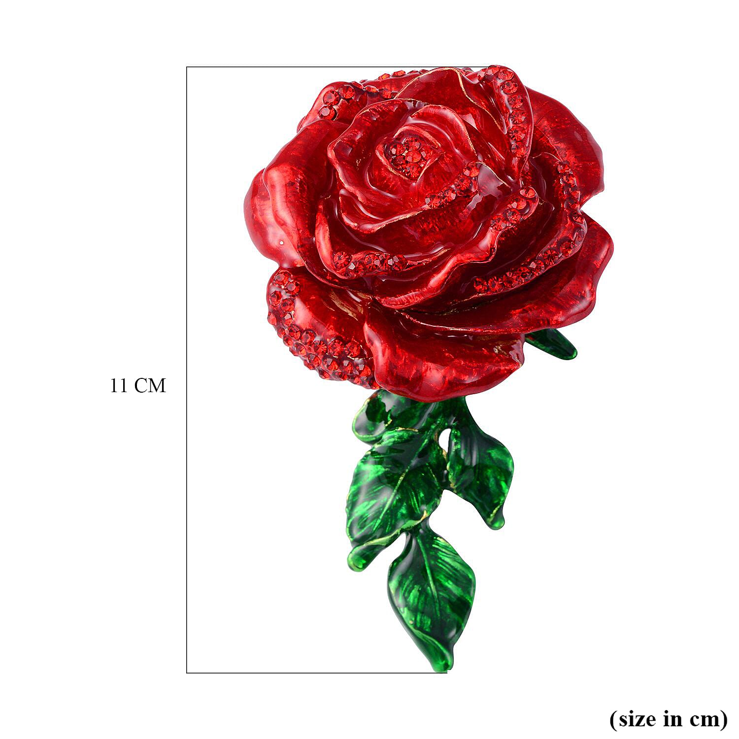 Red Austrian Crystal Enameled Rose Trinket Box with Magnetic Lock in Goldtone (Size 9x5x4 cm)