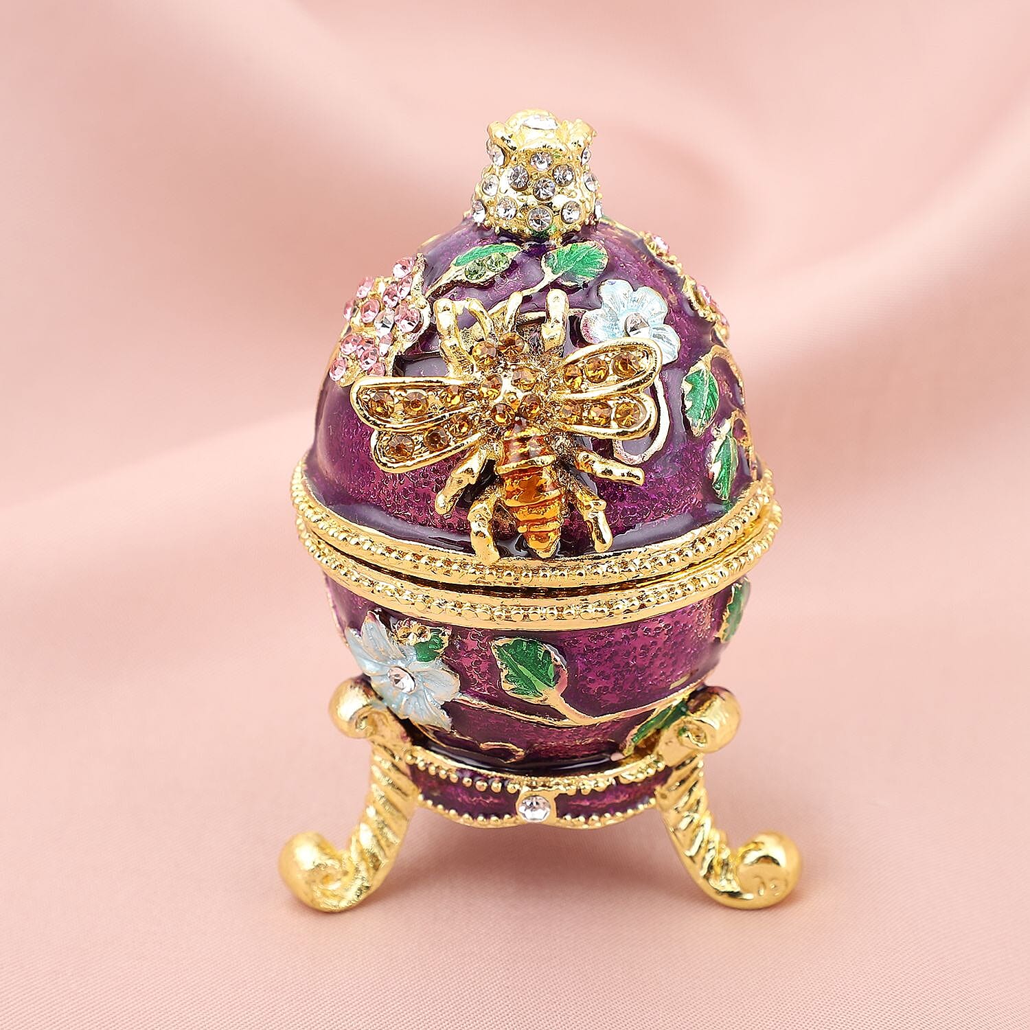 Doorbuster Multi Color Austrian Crystal Enameled Egg Trinket Box in Goldtone (Size 4x4x7 cm)
