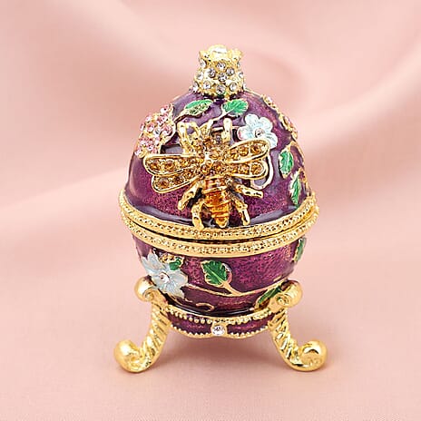 Doorbuster Multi Color Austrian Crystal Enameled Egg Trinket Box in Goldtone (Size 4x4x7 cm)