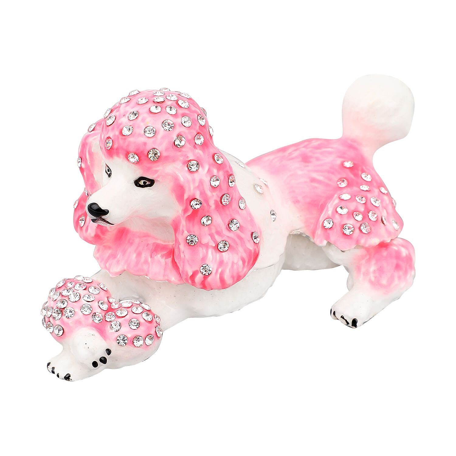 Doorbuster White Austrian Crystal Enameled Poodle Trinket Box in Silvertone (Size 10x6x6 cm)