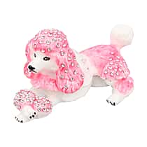 Doorbuster White Austrian Crystal Enameled Poodle Trinket Box in Silvertone (Size 10x6x6 cm)