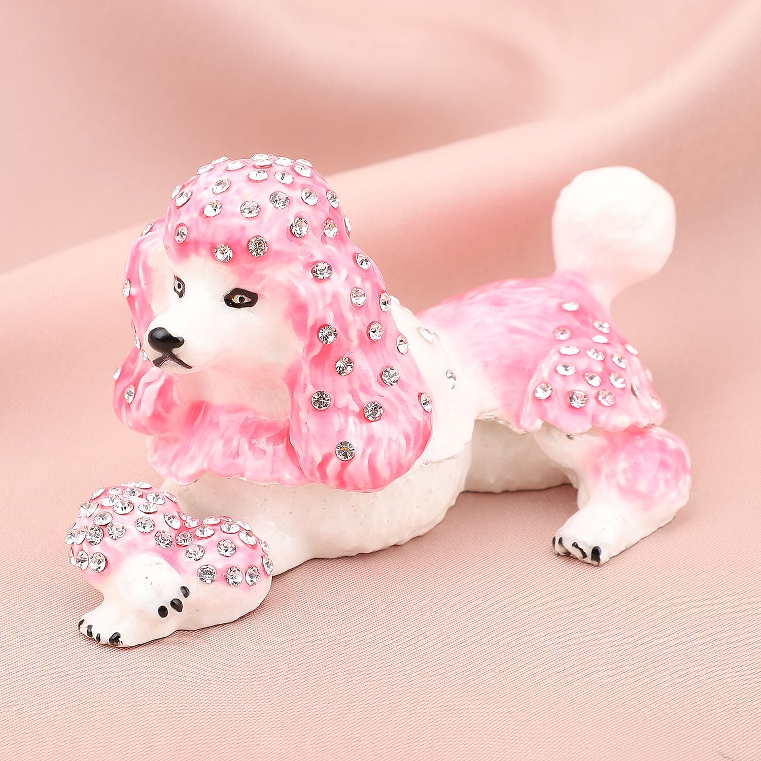 Doorbuster White Austrian Crystal Enameled Poodle Trinket Box in Silvertone (Size 10x6x6 cm)
