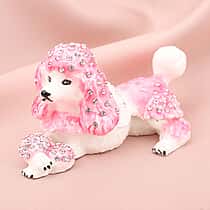 Doorbuster White Austrian Crystal Enameled Poodle Trinket Box in Silvertone (Size 10x6x6 cm)