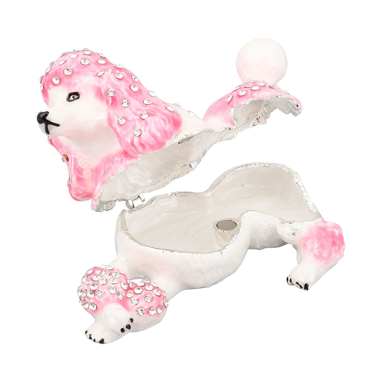 Doorbuster White Austrian Crystal Enameled Poodle Trinket Box in Silvertone (Size 10x6x6 cm)