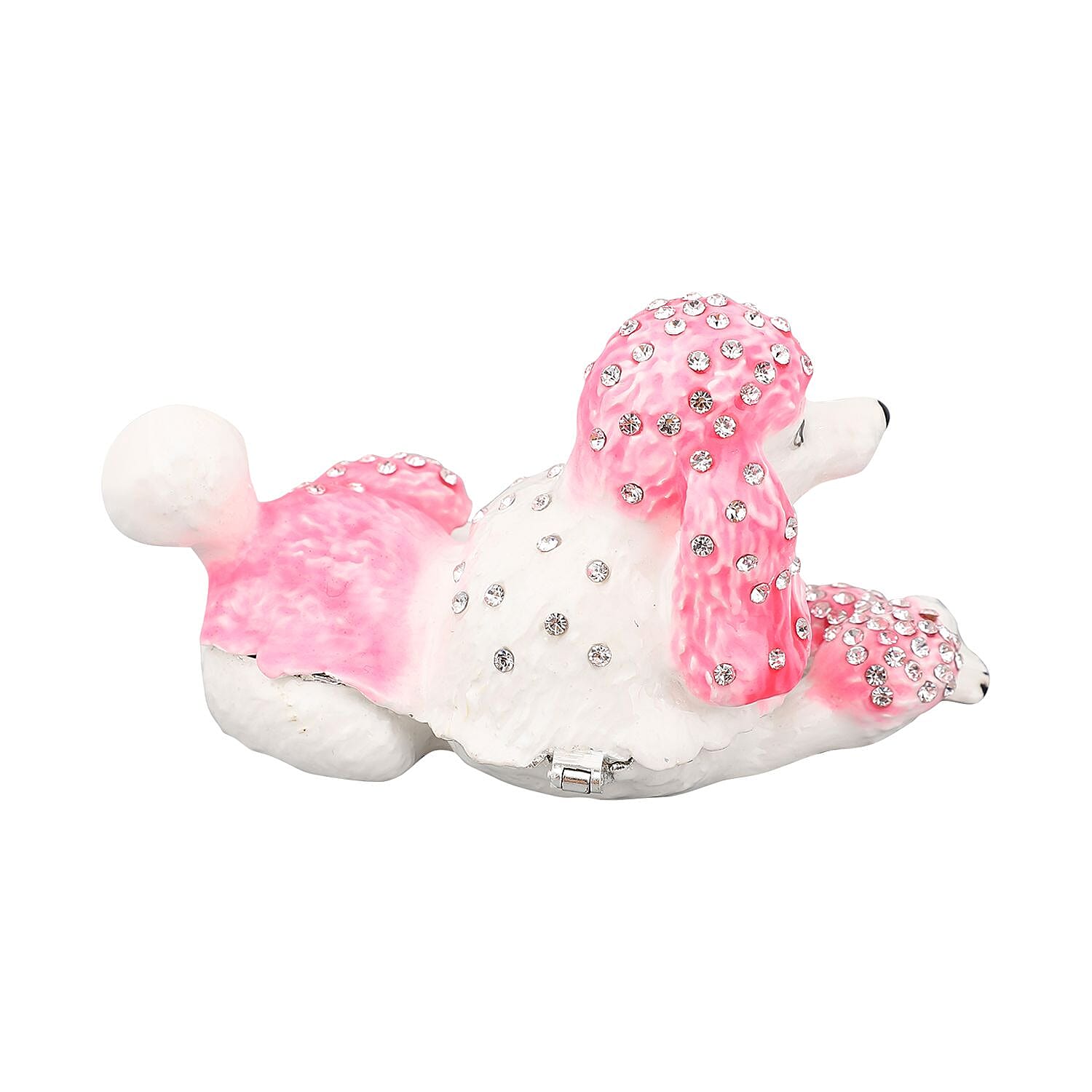 Doorbuster White Austrian Crystal Enameled Poodle Trinket Box in Silvertone (Size 10x6x6 cm)
