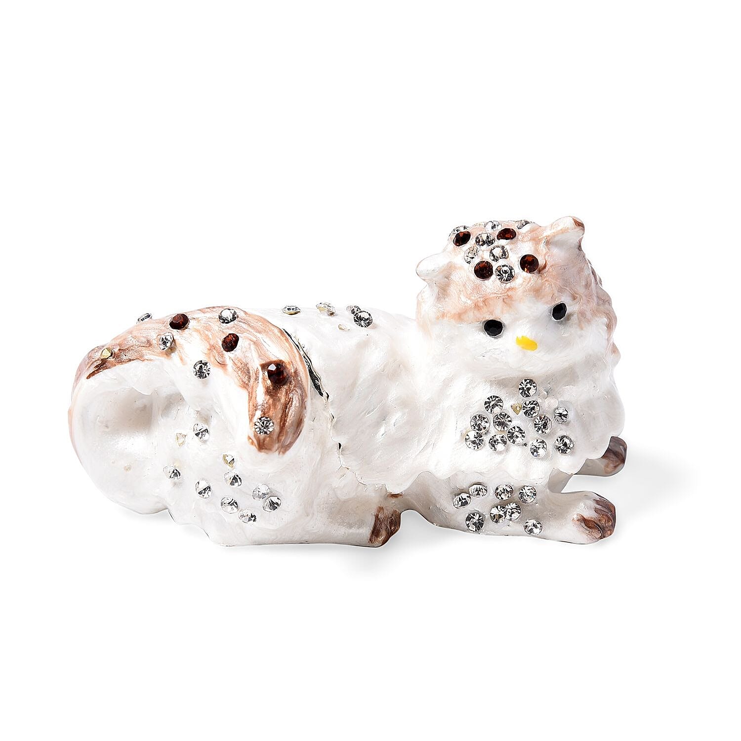 Multi Colour Austrian Crystal Enameled Cat Trinket Box in Silvertone (Size 8x4x5 cm)