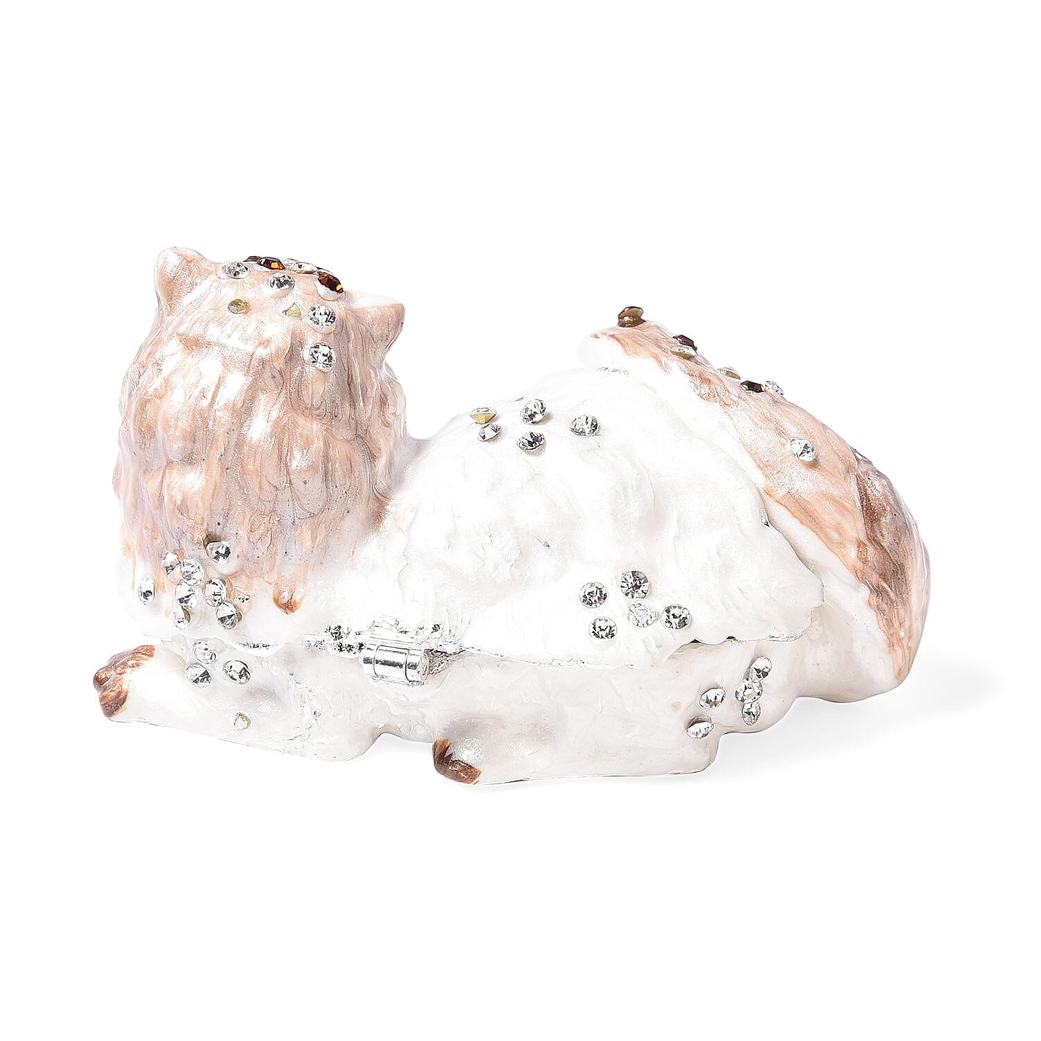 Multi Colour Austrian Crystal Enameled Cat Trinket Box in Silvertone (Size 8x4x5 cm)