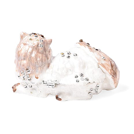Multi Colour Austrian Crystal Enameled Cat Trinket Box in Silvertone (Size 8x4x5 cm)