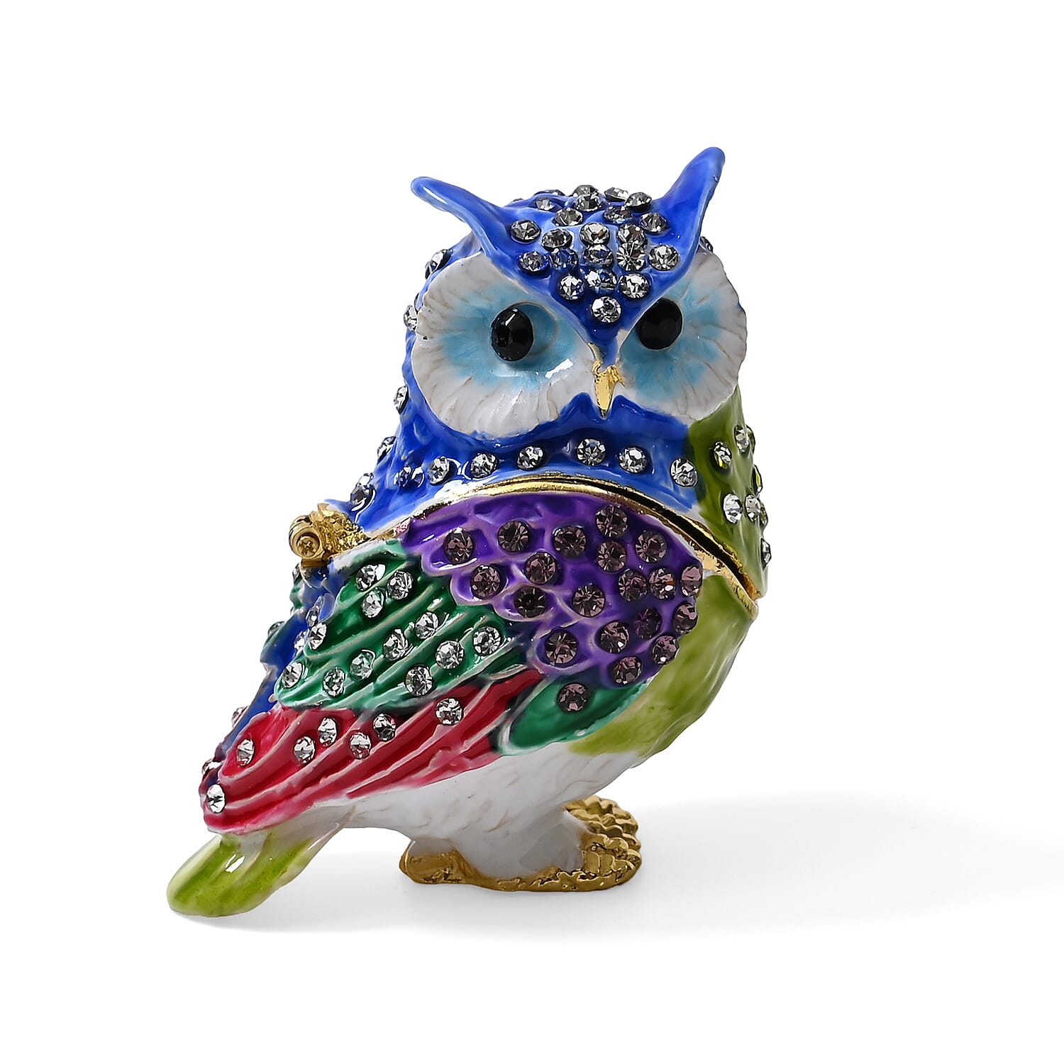Multi Color Enameled Owl Trinket Box (Size 6x4x6 cm)