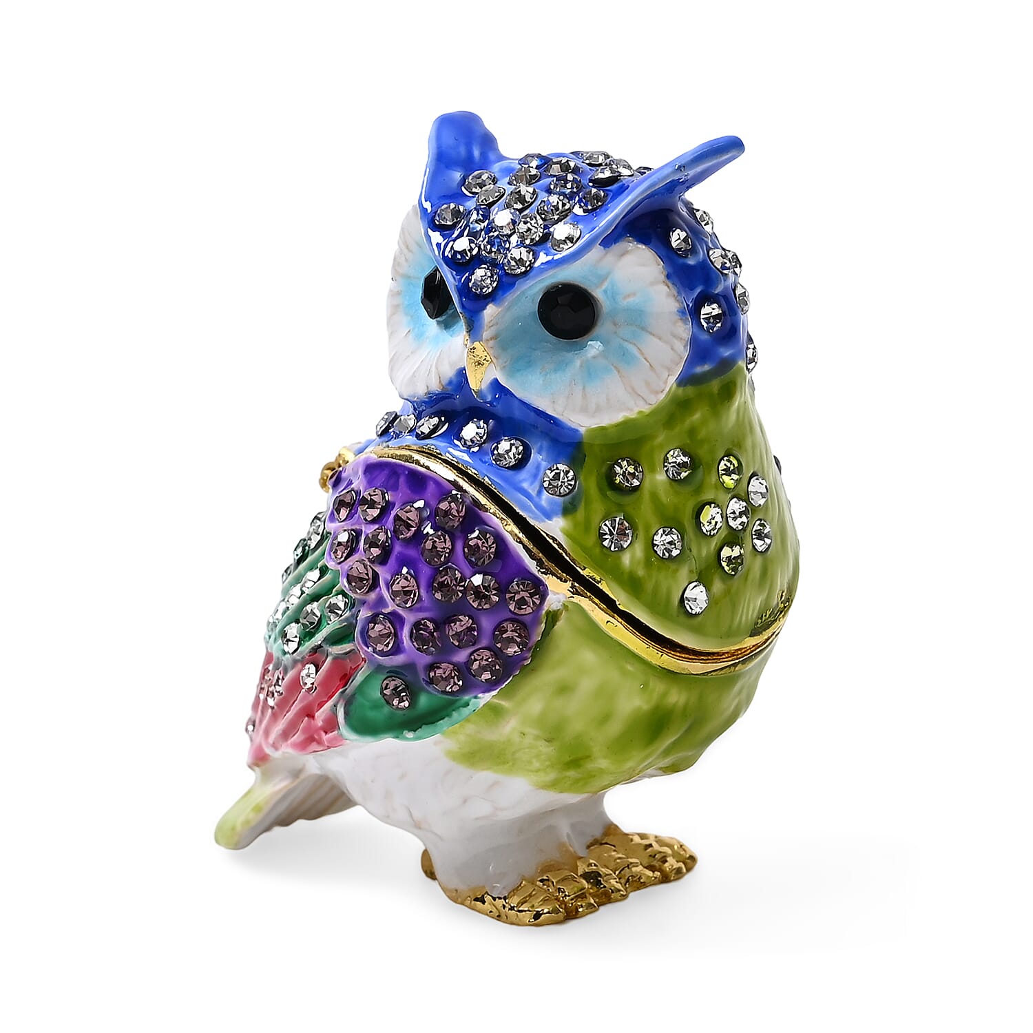 Multi Color Enameled Owl Trinket Box (Size 6x4x6 cm)
