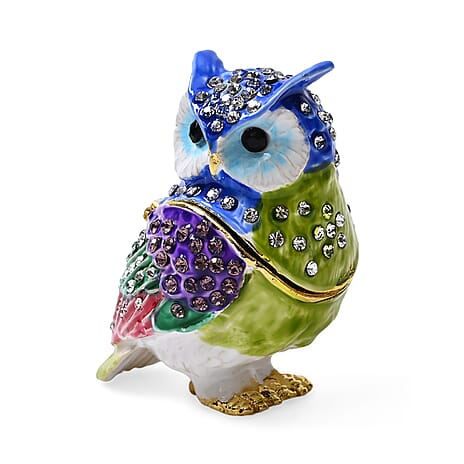 Multi Color Enameled Owl Trinket Box (Size 6x4x6 cm)