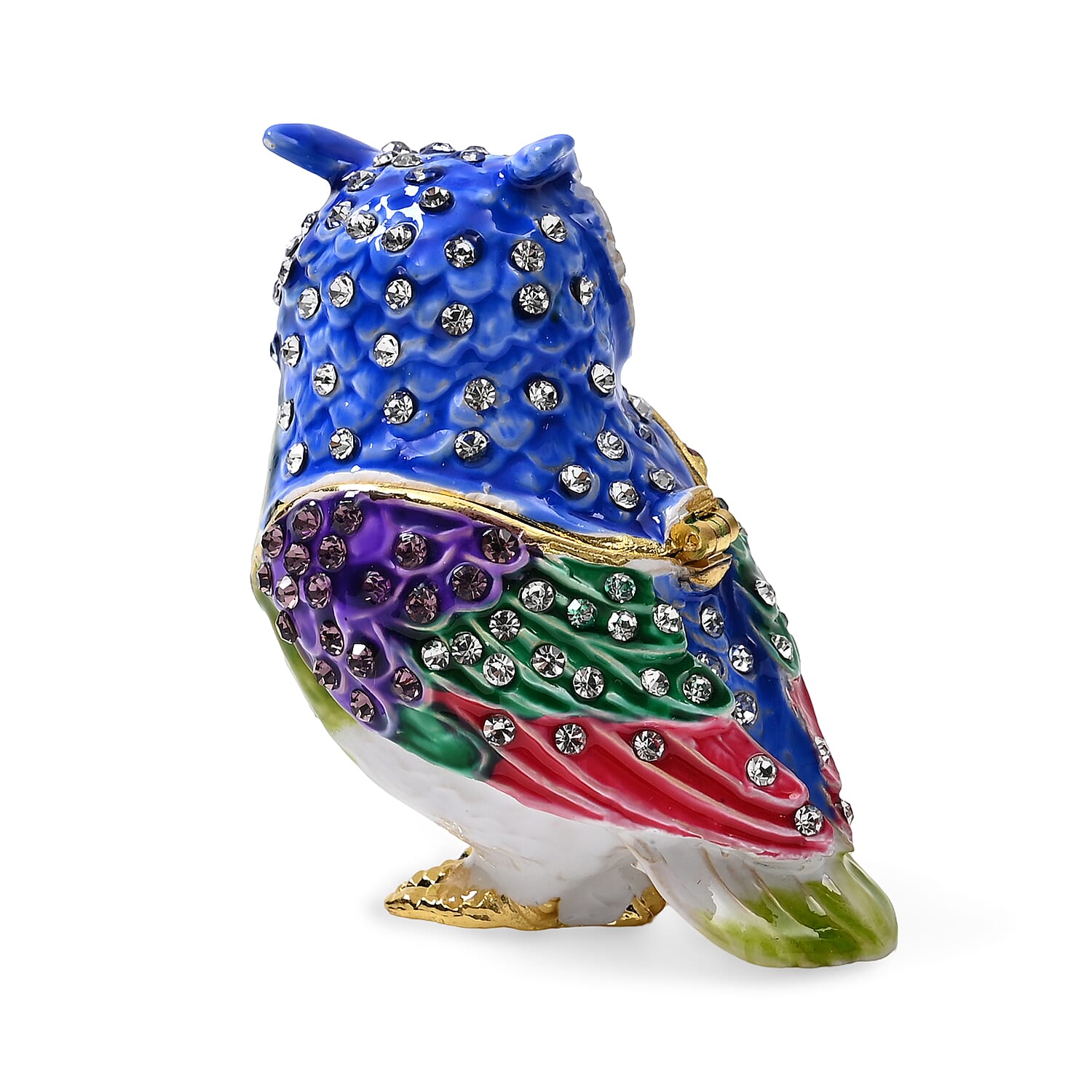 Multi Color Enameled Owl Trinket Box (Size 6x4x6 cm)