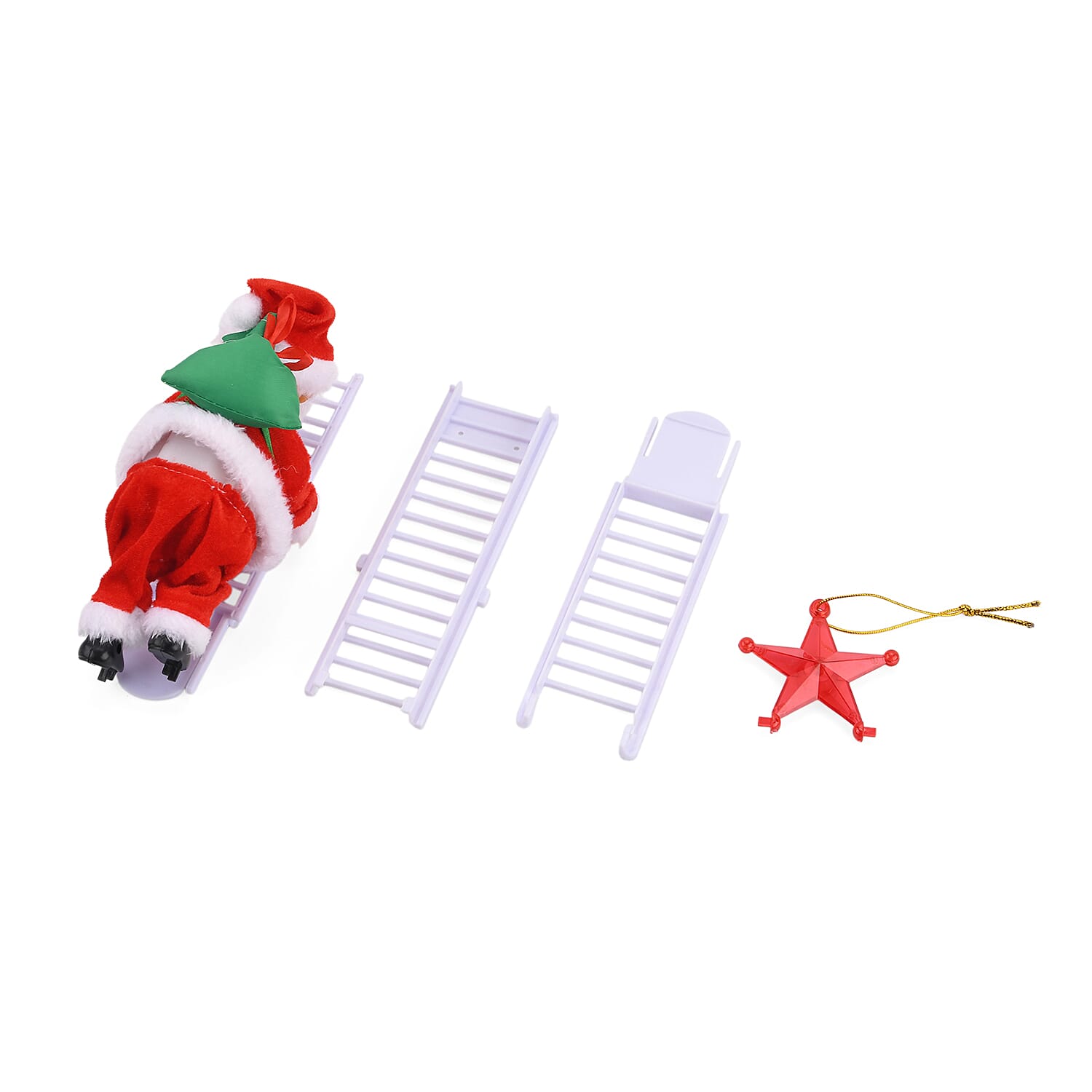 Animated Santa Climbing Stair Decoration with Music (20 cm) - Red & White