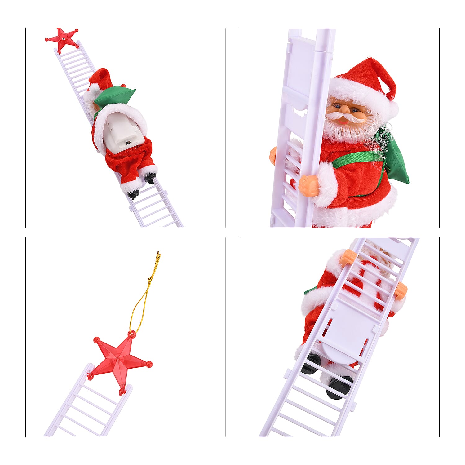 Animated Santa Climbing Stair Decoration with Music (20 cm) - Red & White