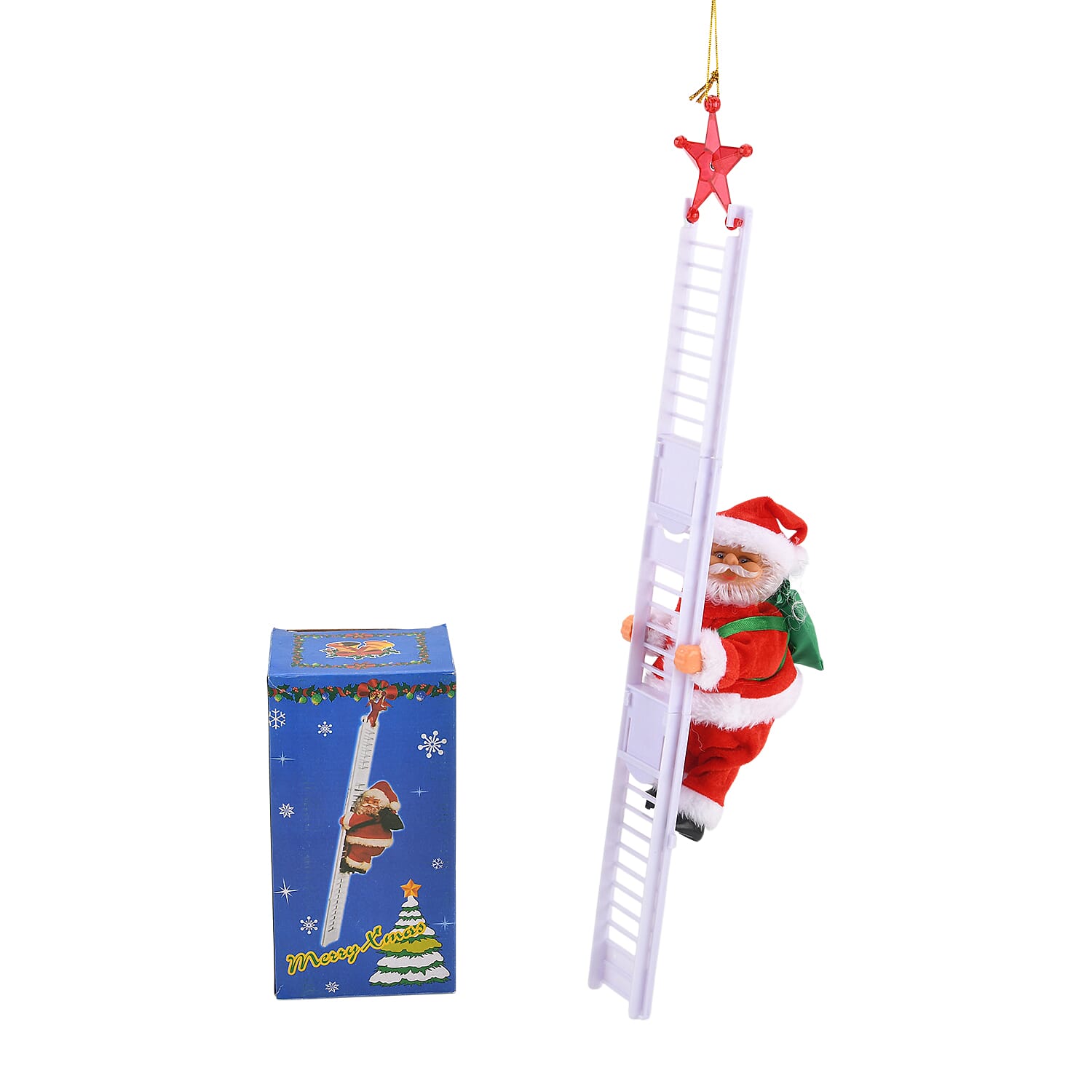 Animated Santa Climbing Stair Decoration with Music (20 cm) - Red & White