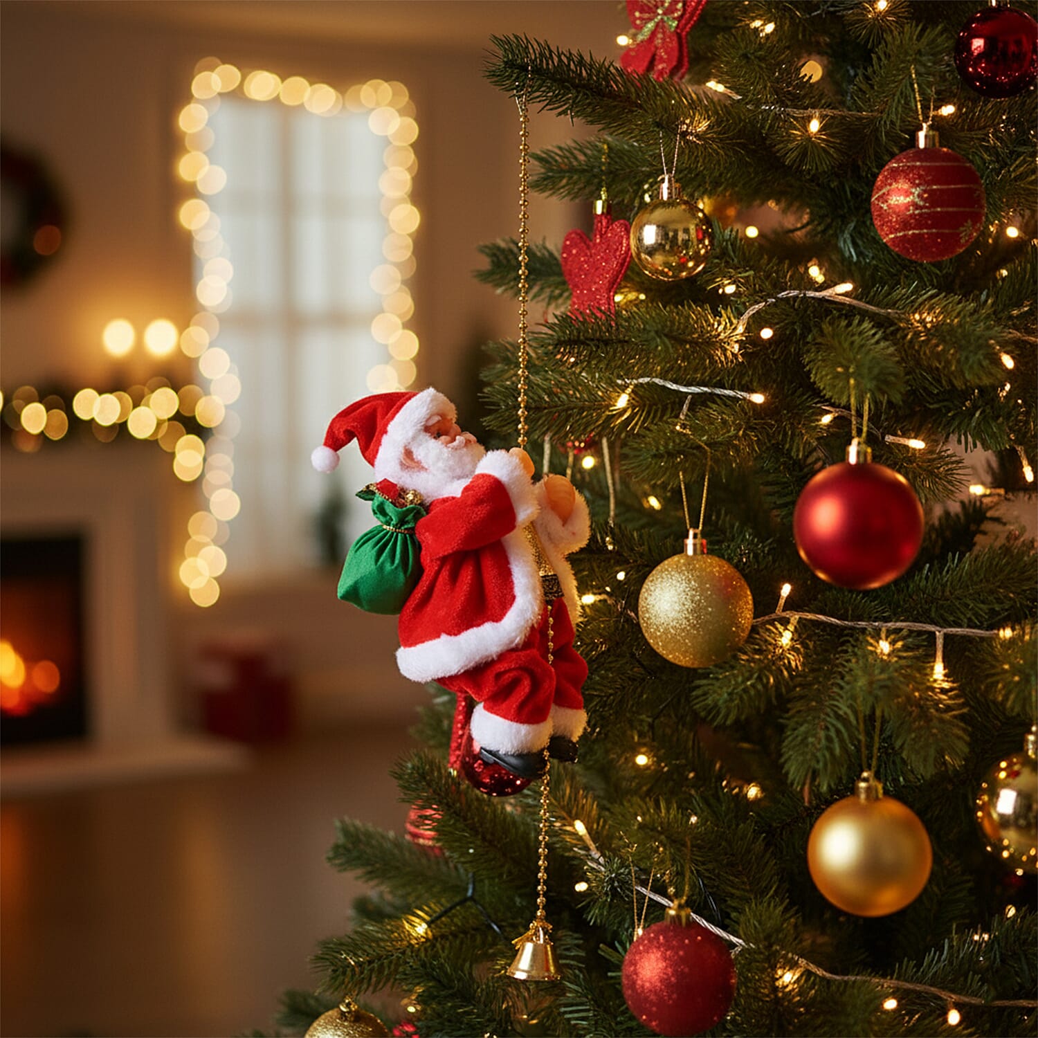 Animated Climbing Santa with Golden Pearls & Music 