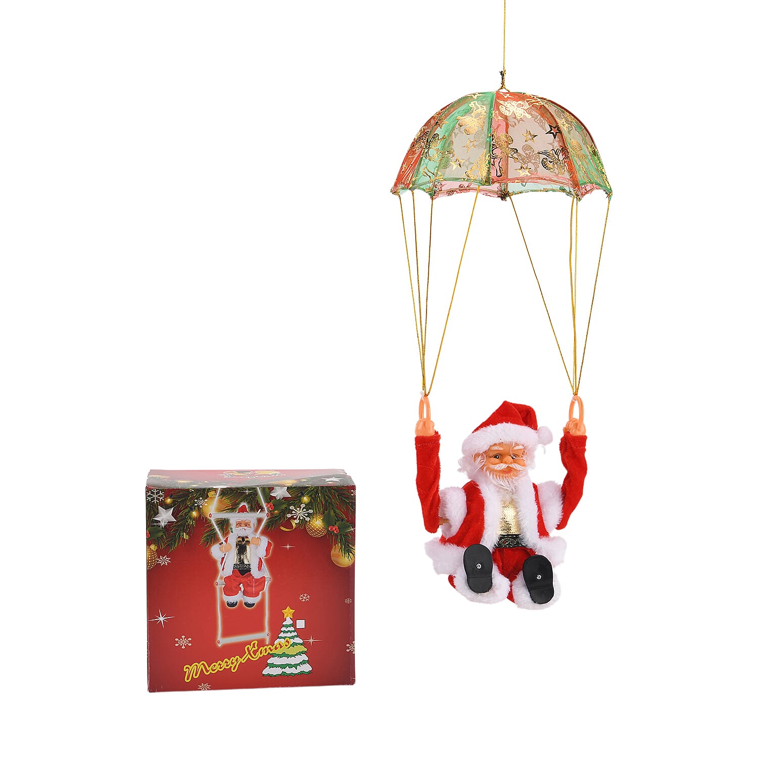 Animated Overturning Santa with Parachute Christmas Decoration (18 cm) - Red & White