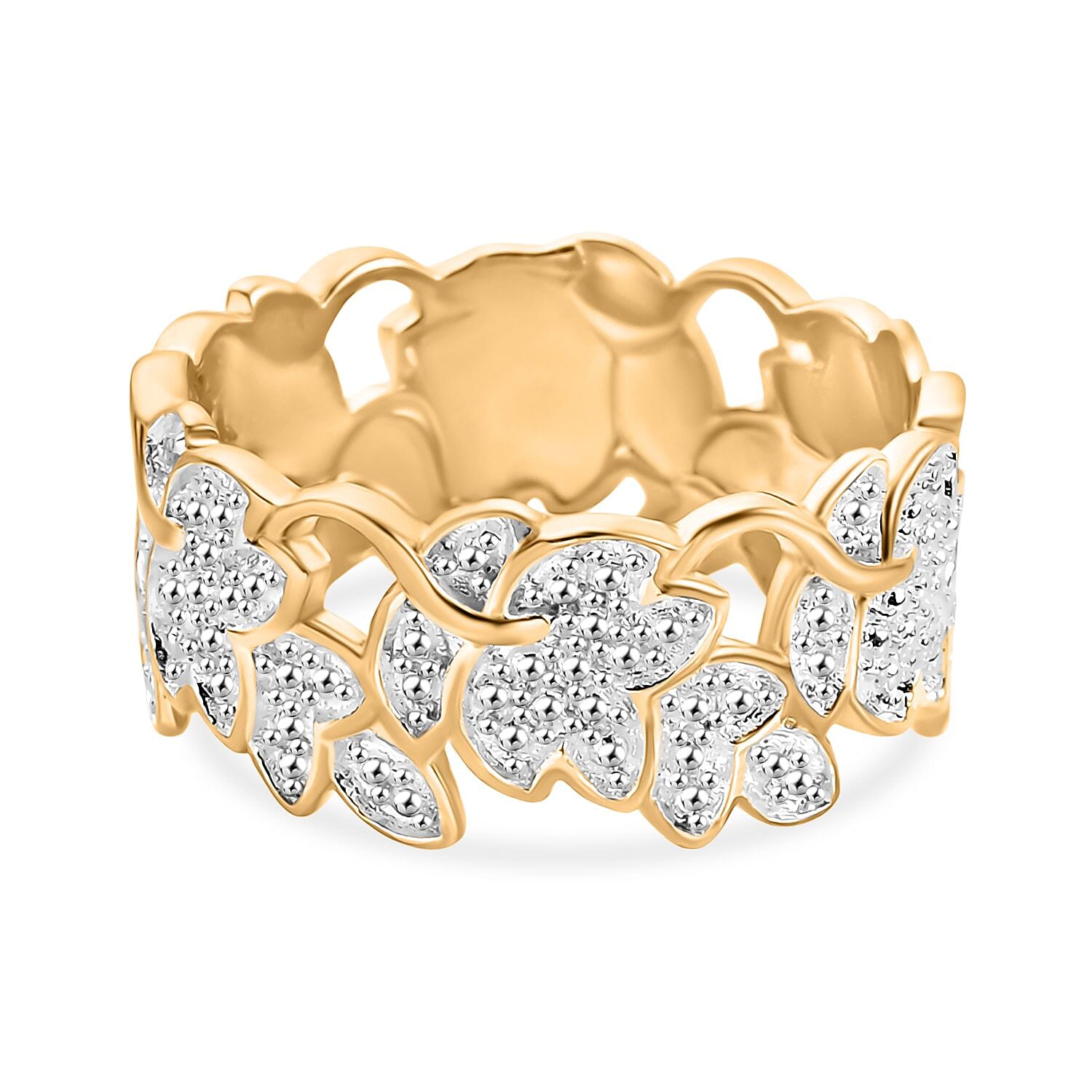 Natural White Diamond Floral Ring In Yellow Gold Plating