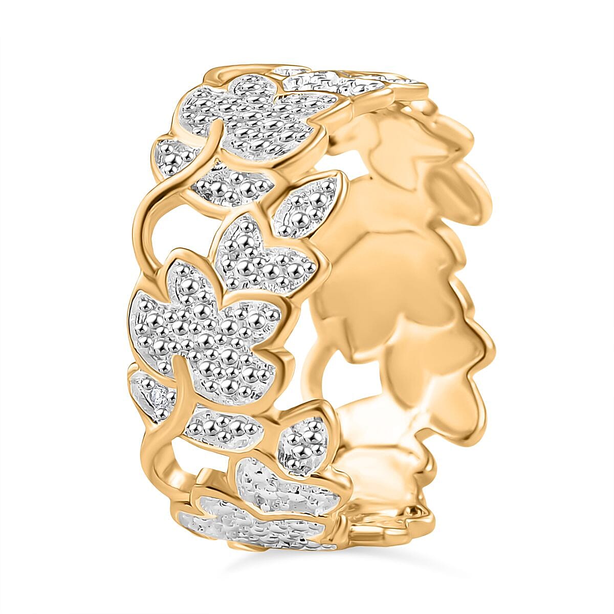 Natural White Diamond Floral Ring In Yellow Gold Plating