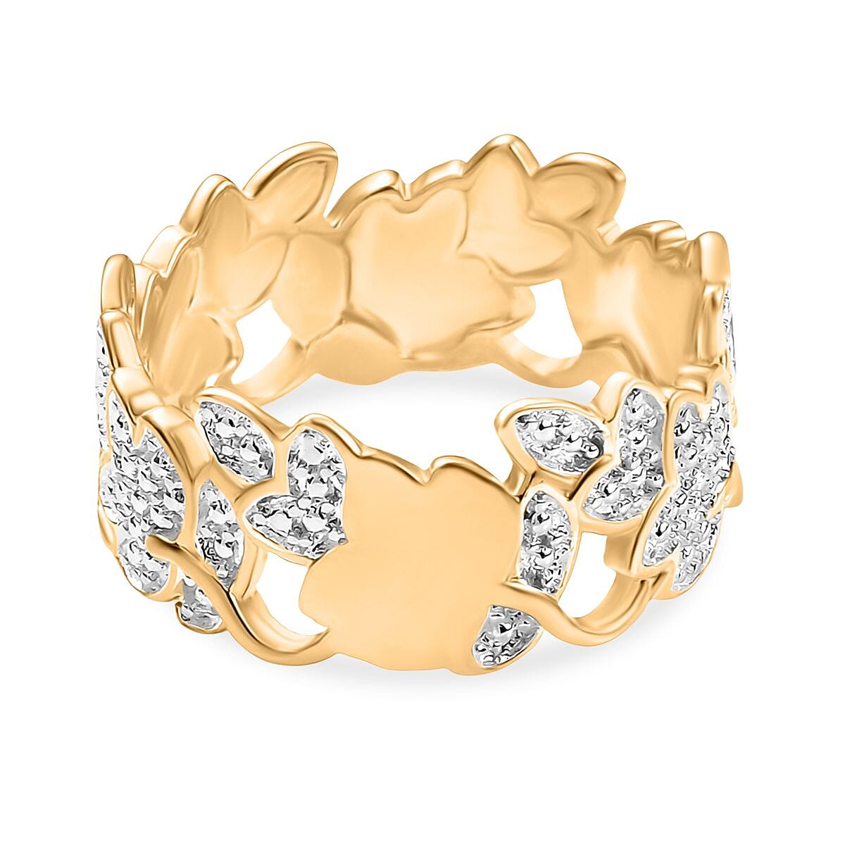 Natural White Diamond Floral Ring In Yellow Gold Plating