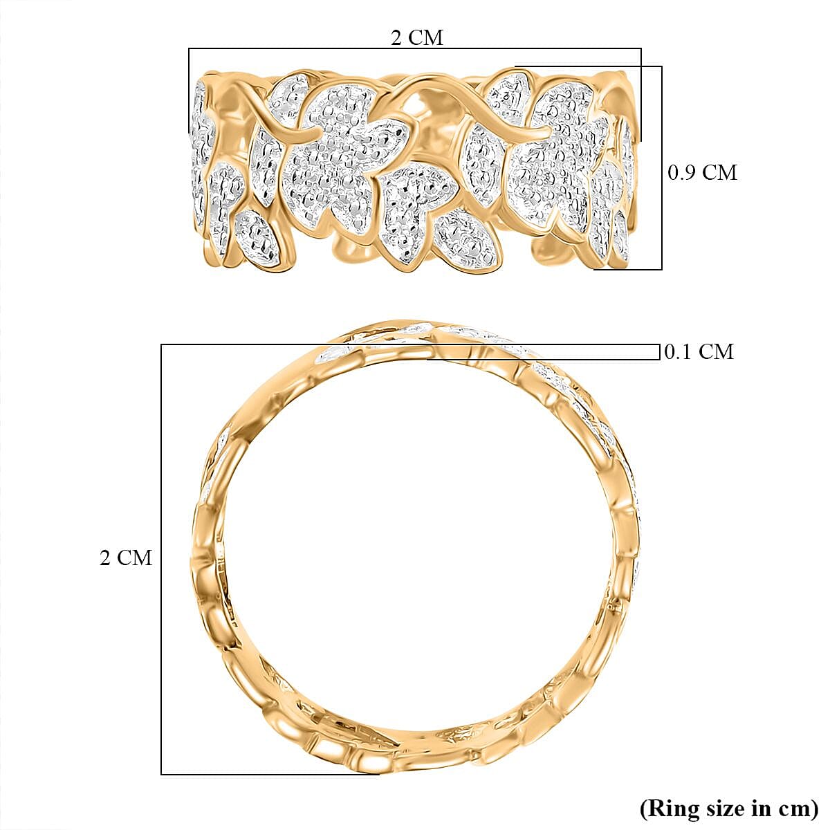 Natural White Diamond Floral Ring In Yellow Gold Plating