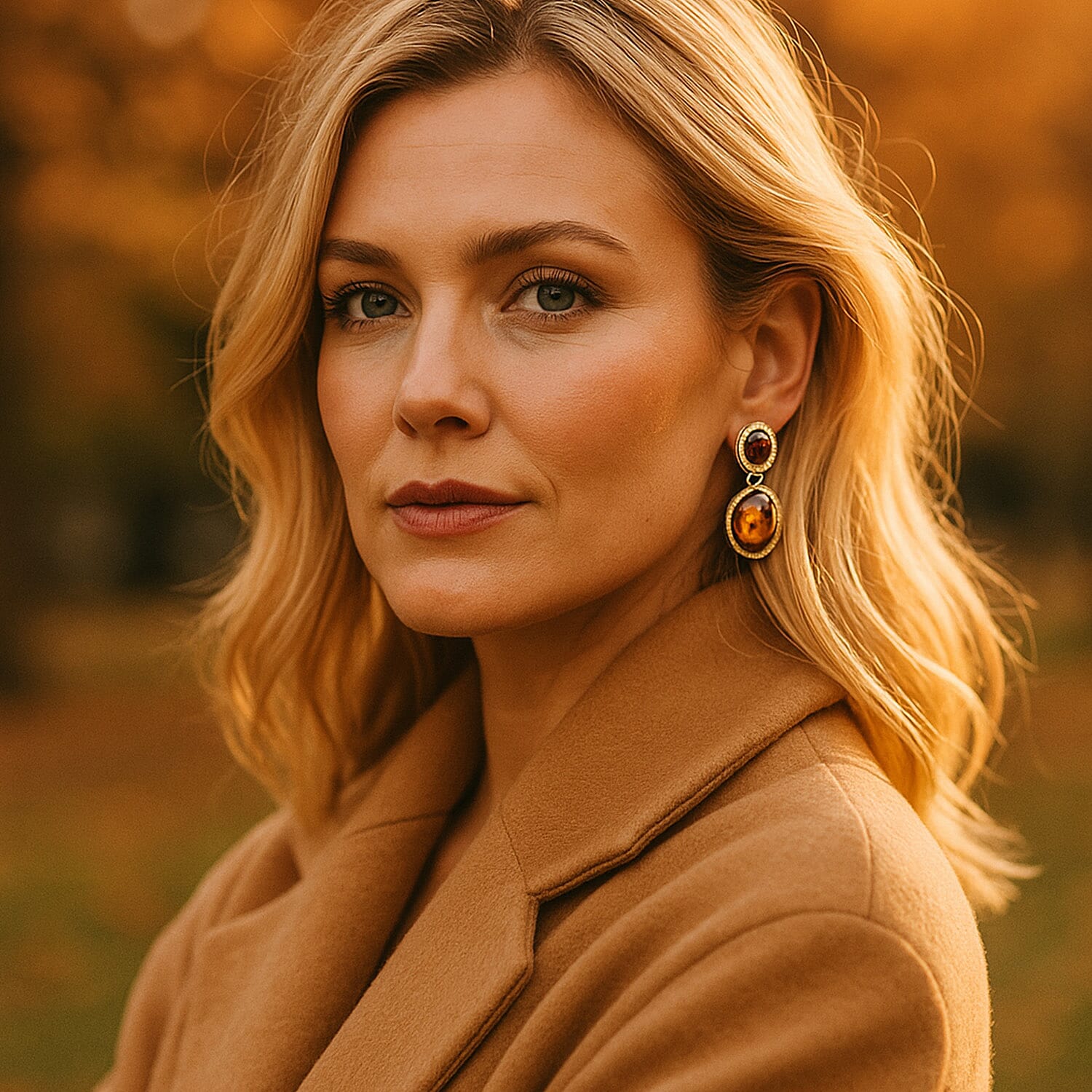 Tucson Find - Amber & Rhodolite Garnet Push Back Earring in Yellow Gold Plated Sterling Silver 24.00 Ct.