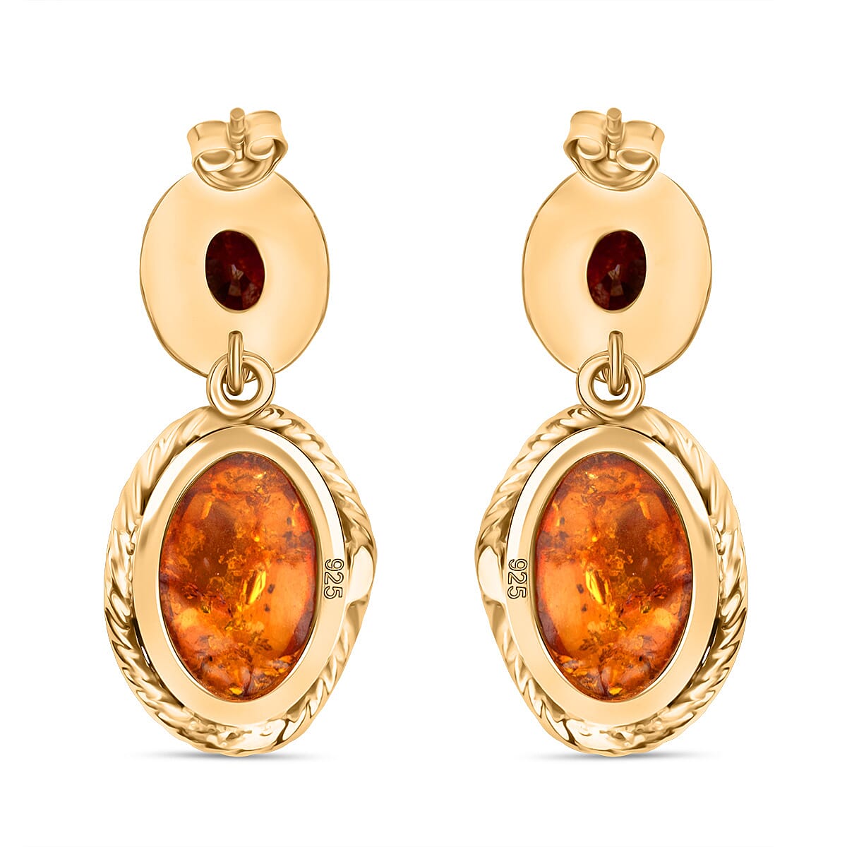 Tucson Find - Amber & Rhodolite Garnet Push Back Earring in Yellow Gold Plated Sterling Silver 24.00 Ct.