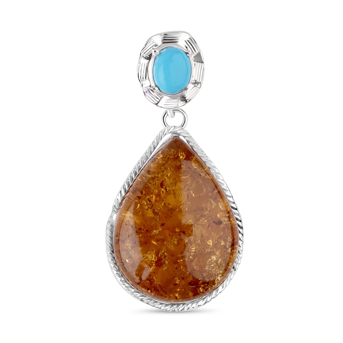 Tucson Find - Amber & Sleeping Beauty Turquoise Pendant in Sterling Silver 34.70 Ct, Silver Wt. 6.60 Gms.