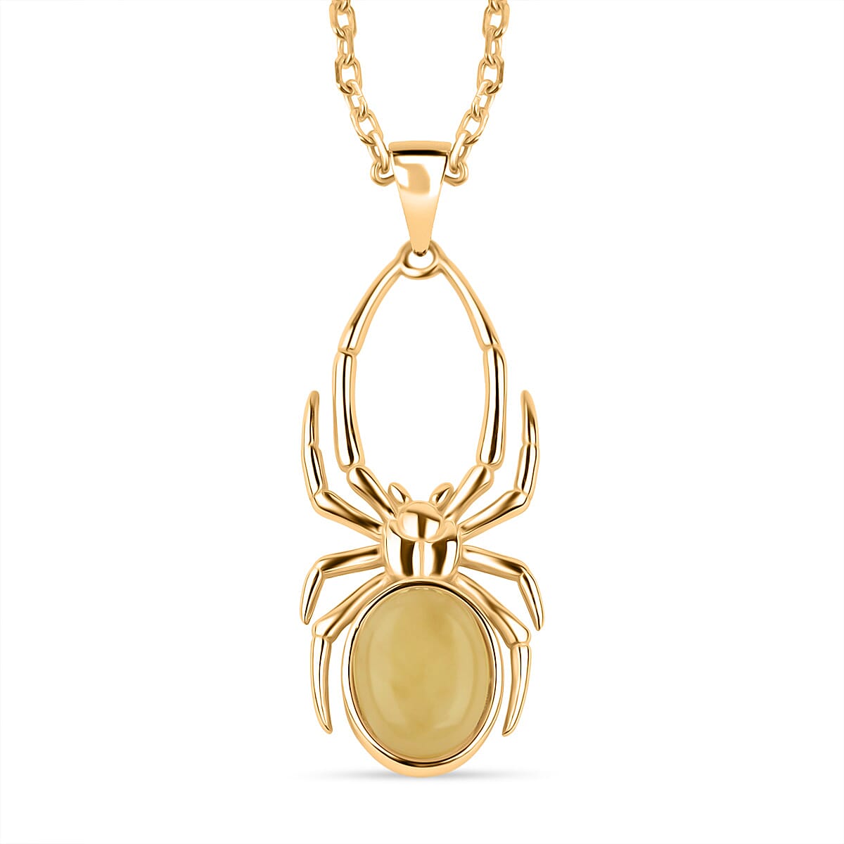 Tucson Find - Butterscotch Amber Spider Pendant with Chain (Size 16-1 Ext.) in Gold Plated Sterling Silver 7.25 Ct.
