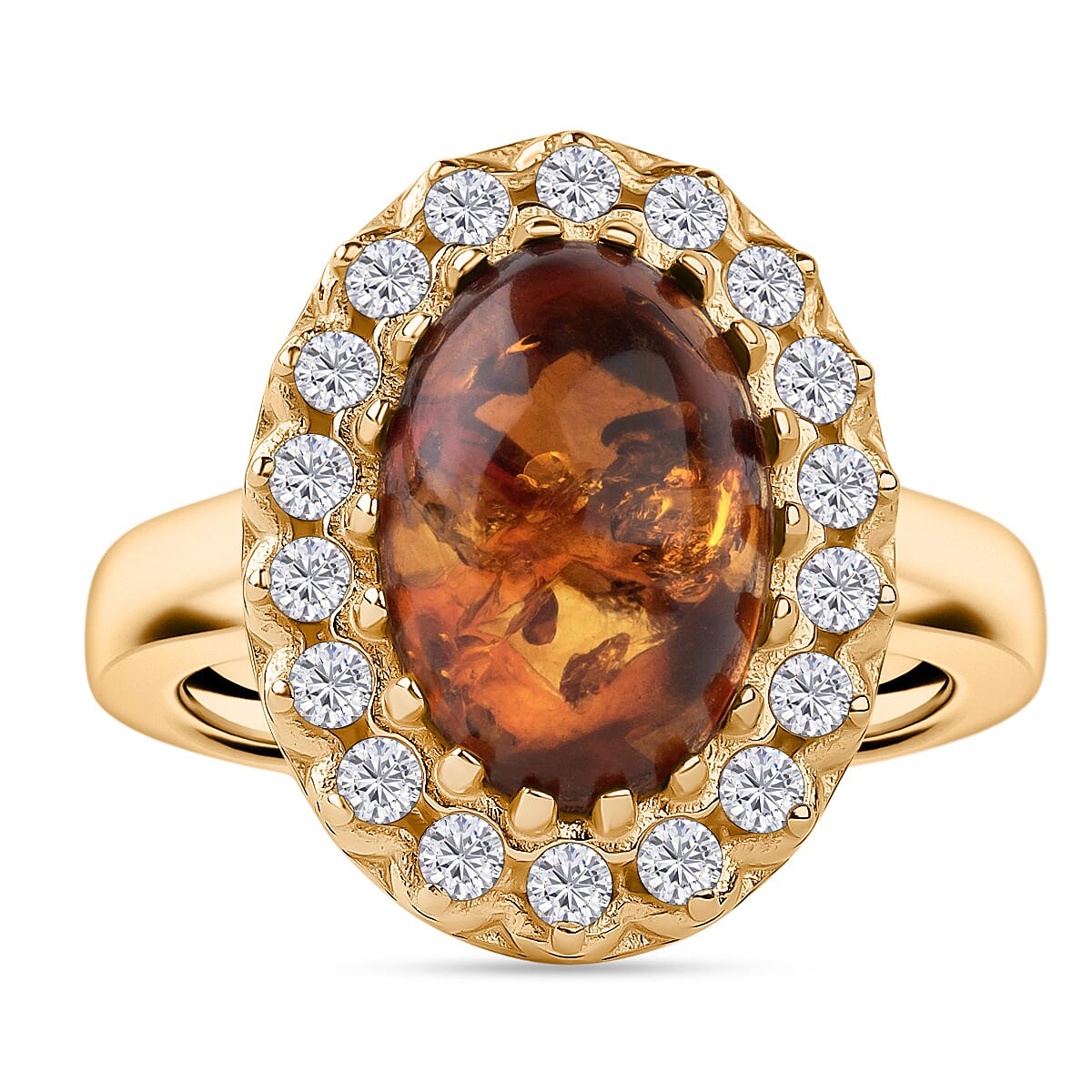 Tucson Find - Amber Adjustable Ring in Gold Plated Sterling Silver 6.38 Ct.