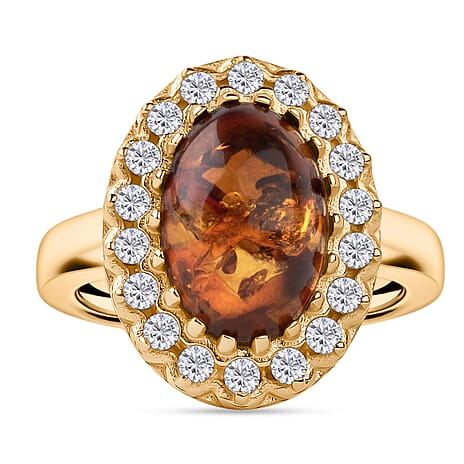 Tucson Find - Amber Adjustable Ring in Gold Plated Sterling Silver 6.38 Ct.