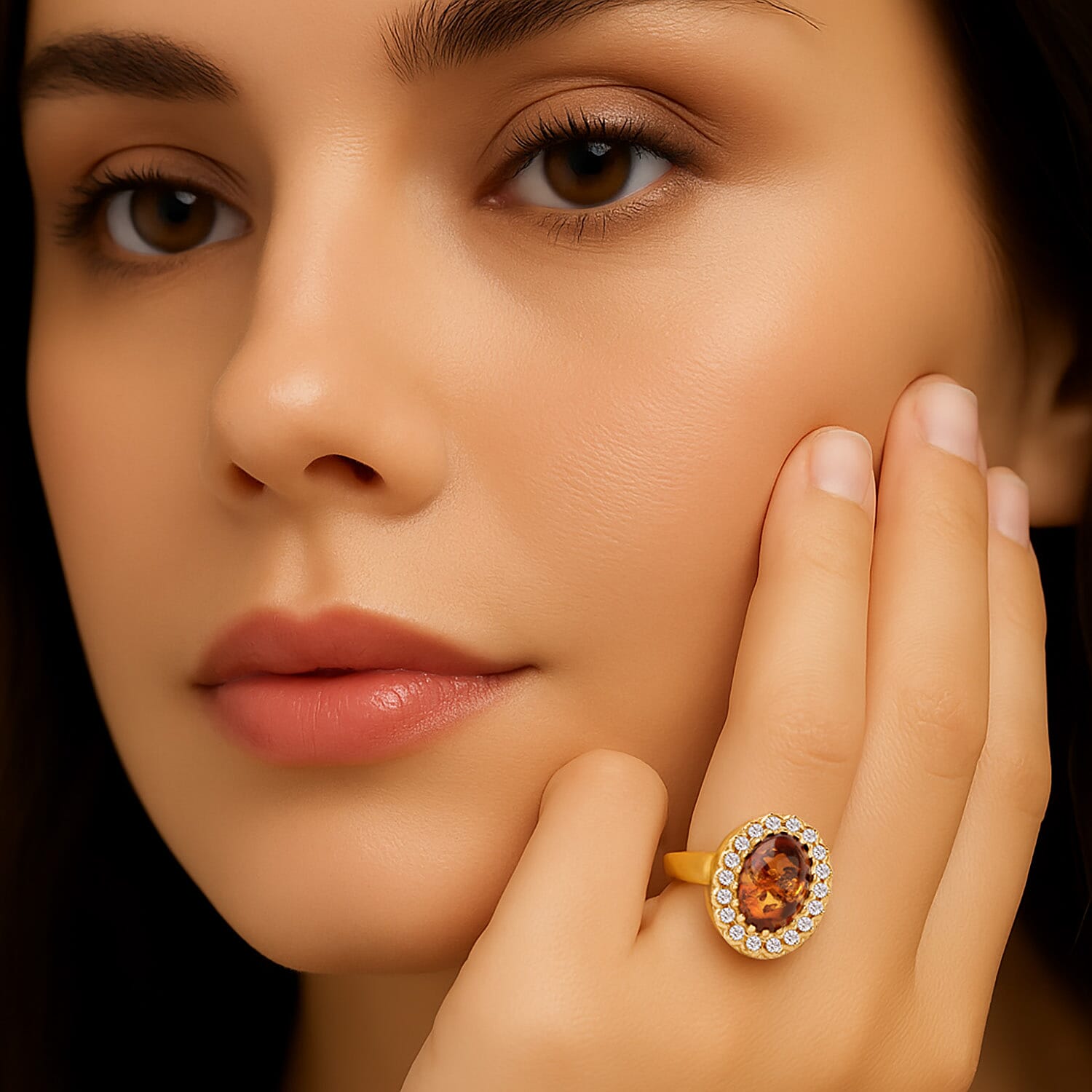 Tucson Find - Amber Adjustable Ring in Gold Plated Sterling Silver 6.38 Ct.