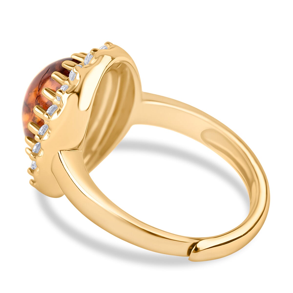 Tucson Find - Amber Adjustable Ring in Gold Plated Sterling Silver 6.38 Ct.