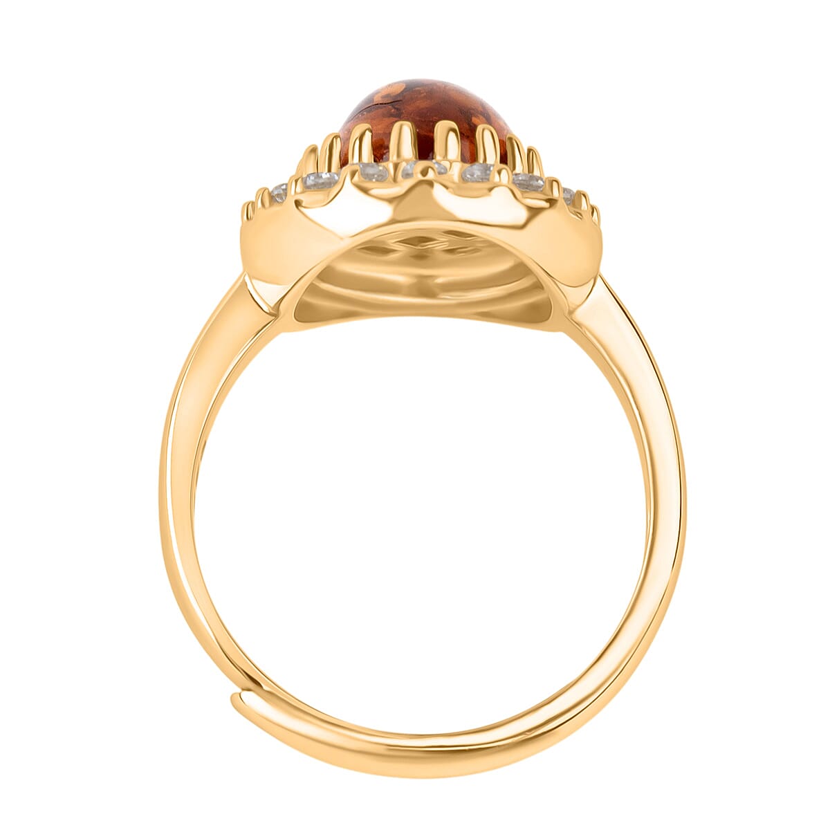 Tucson Find - Amber Adjustable Ring in Gold Plated Sterling Silver 6.38 Ct.