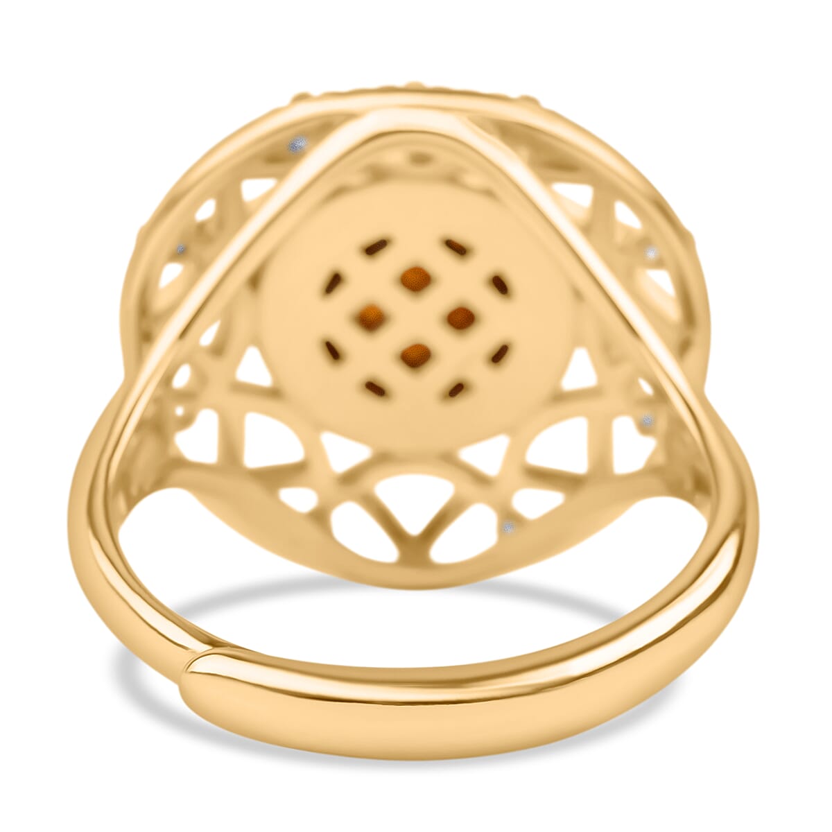 Tucson Find - Amber & Cubic Zirconia Adjustable Ring in Gold Plated Sterling Silver 2.41 Ct.