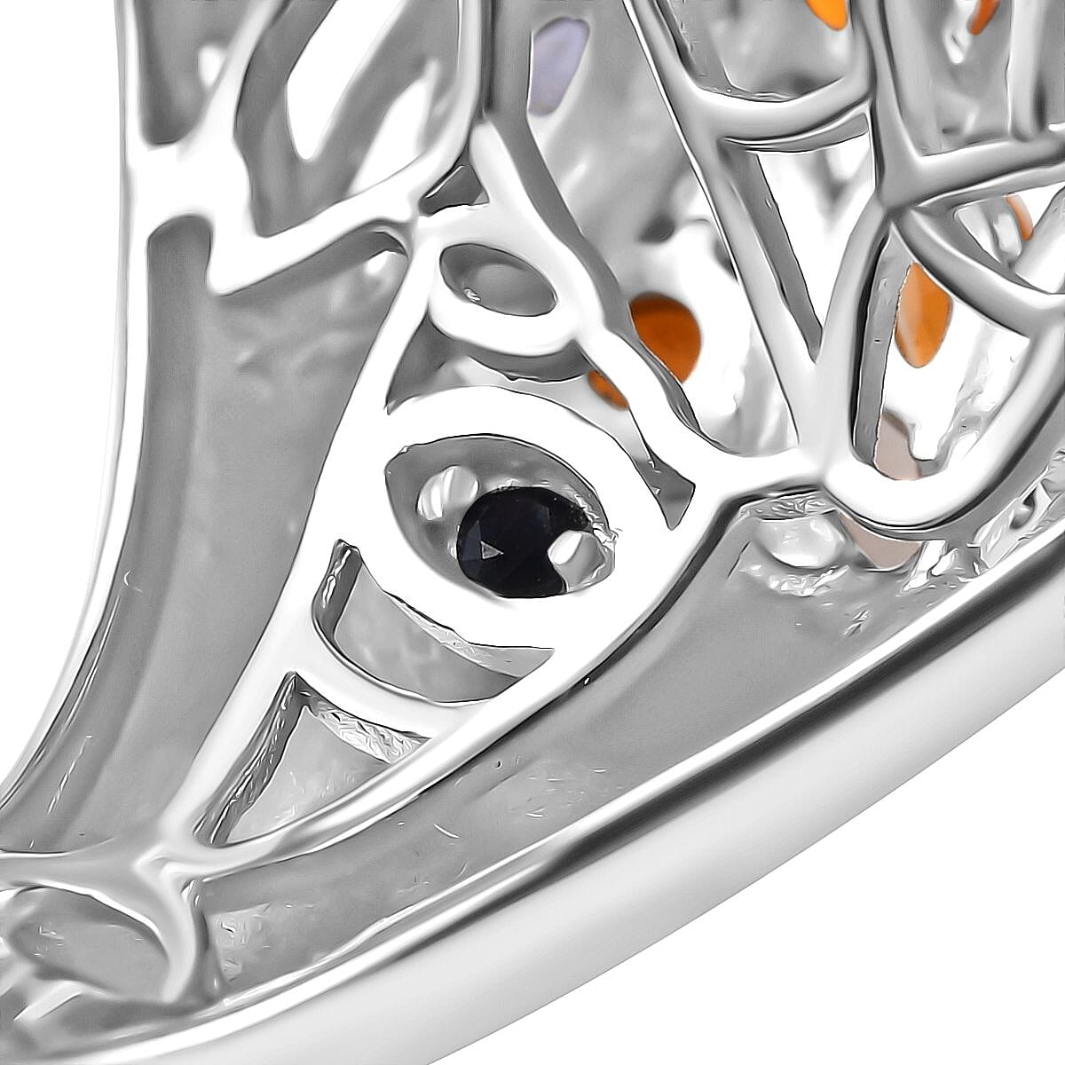 GP Tree of Life Collection - Fire Opal, Iolite, Blue Sapphire, White Zircon Cluster Ring in Rhodium Overlay Sterling Silver 2.44 Ct. GP Tree of Life Collection - Fire Opal, Iolite, Blue Sapphire, White Zircon Cluster Ring in Rhodium Overlay Sterling Silver 2.44 Ct.