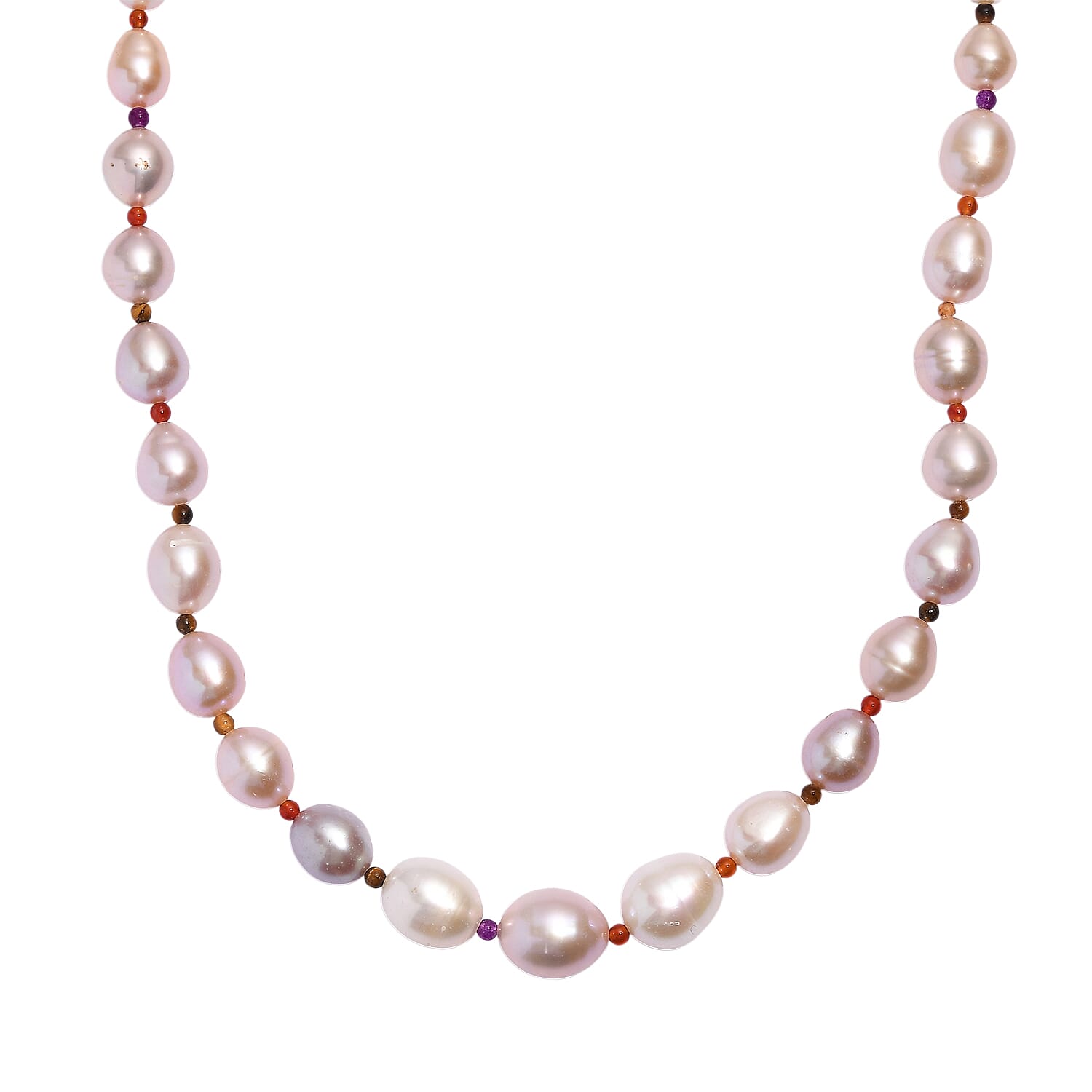 Multi Color Fresh Water Pearl & Multi Gemstones Necklace (Size - 18 - 2 Ext) with Lobster Clasp in Rhodium Overlay Sterling Silver 115.00 Ct.