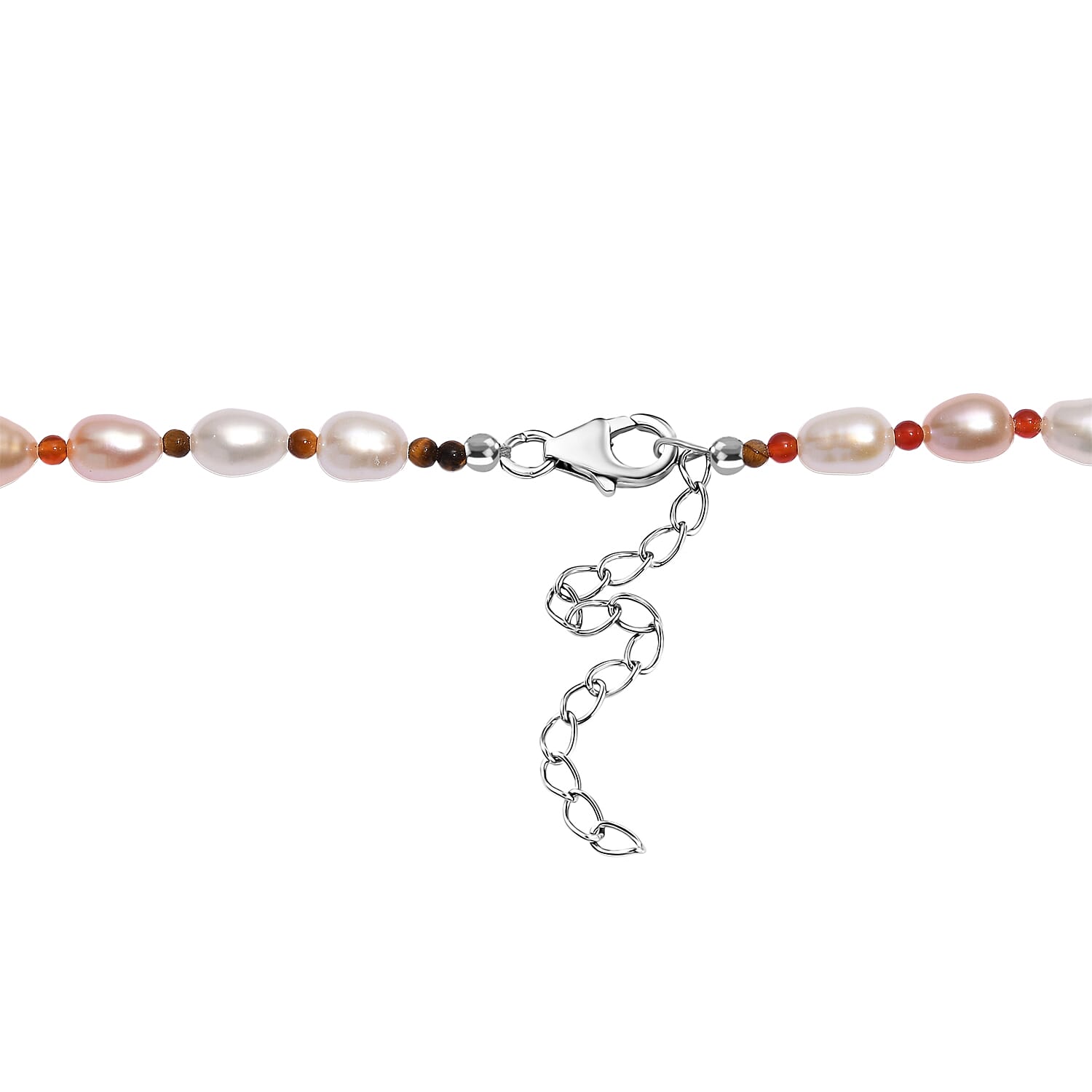 Multi Color Fresh Water Pearl & Multi Gemstones Necklace (Size - 18 - 2 Ext) with Lobster Clasp in Rhodium Overlay Sterling Silver 115.00 Ct.