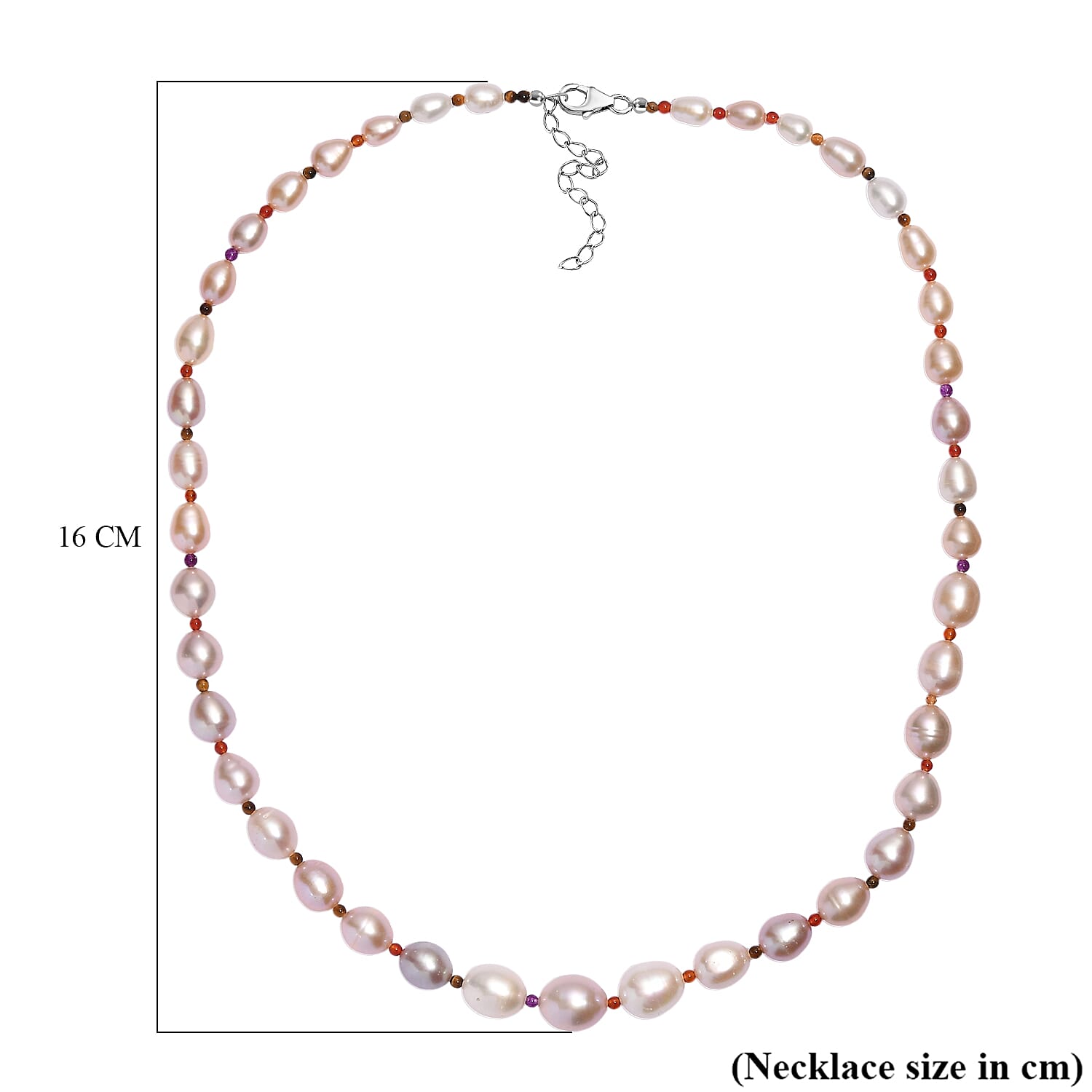 Multi Color Fresh Water Pearl & Multi Gemstones Necklace (Size - 18 - 2 Ext) with Lobster Clasp in Rhodium Overlay Sterling Silver 115.00 Ct.
