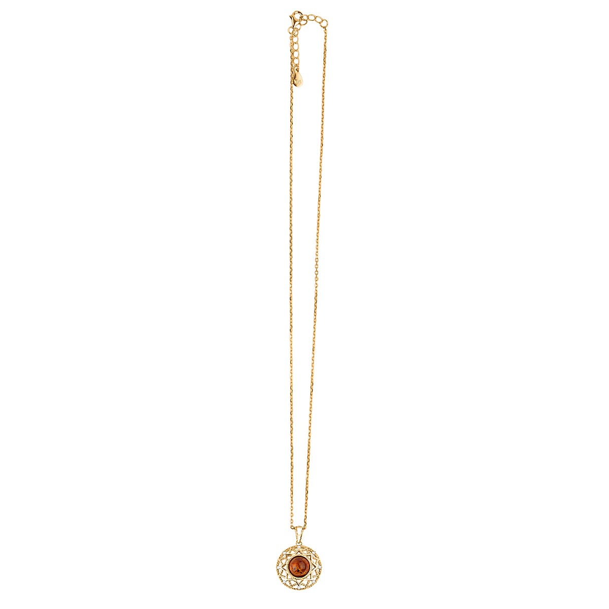 Tucson Find - Amber & Cubic Zirconia Pendant with Chain (Size 16-1 Ext.) in Gold Plated Sterling Silver 7.16 Ct.