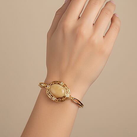 Amber & Cubic Zirconia Bracelet (Size - 7.5 with Ext) Sterling Silver 10.08 Ct, Silver Wt. 9.00 Gms.